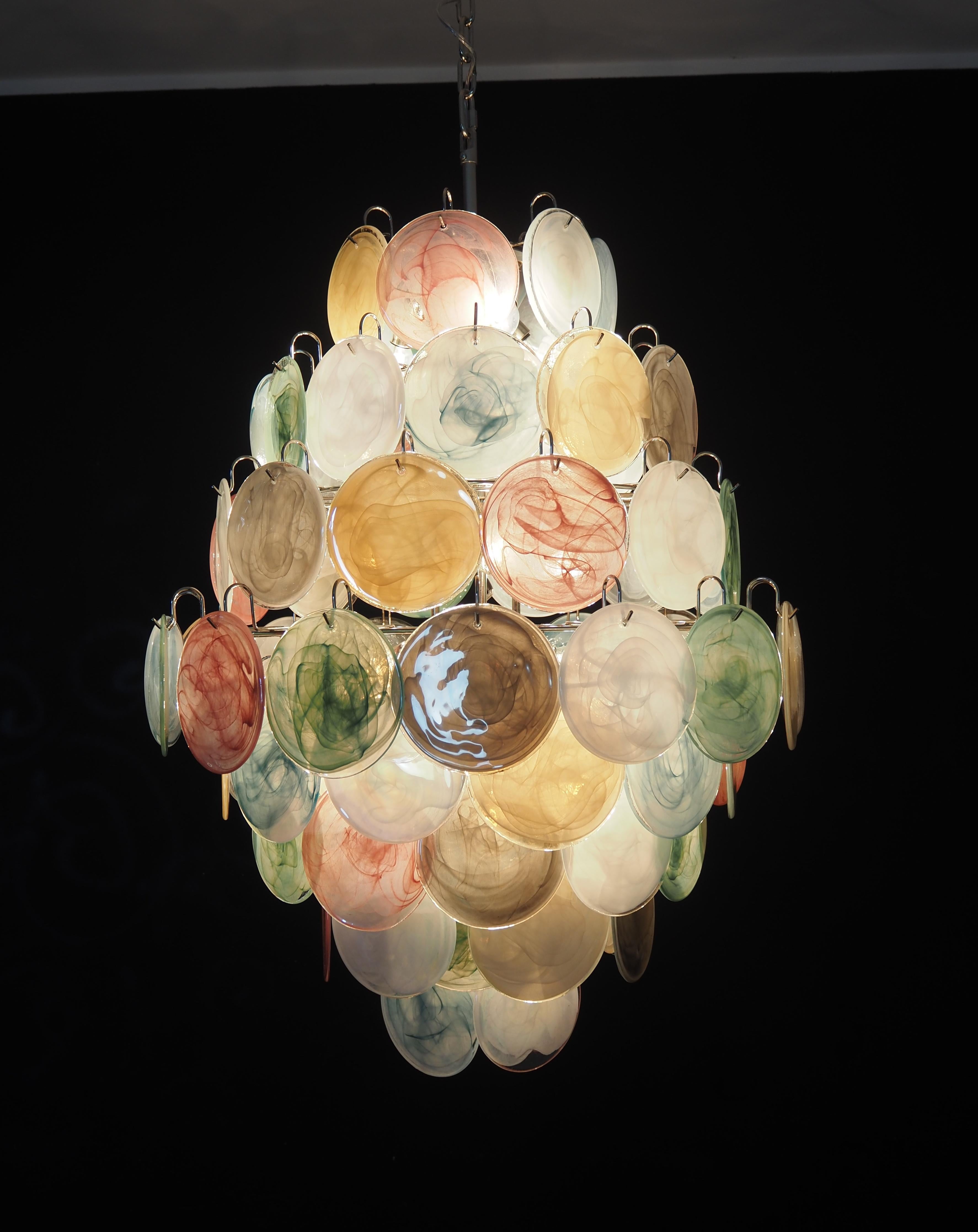 Huge Vintage Italian Murano Chandelier, 87 Alabaster Multicolored Disks 1