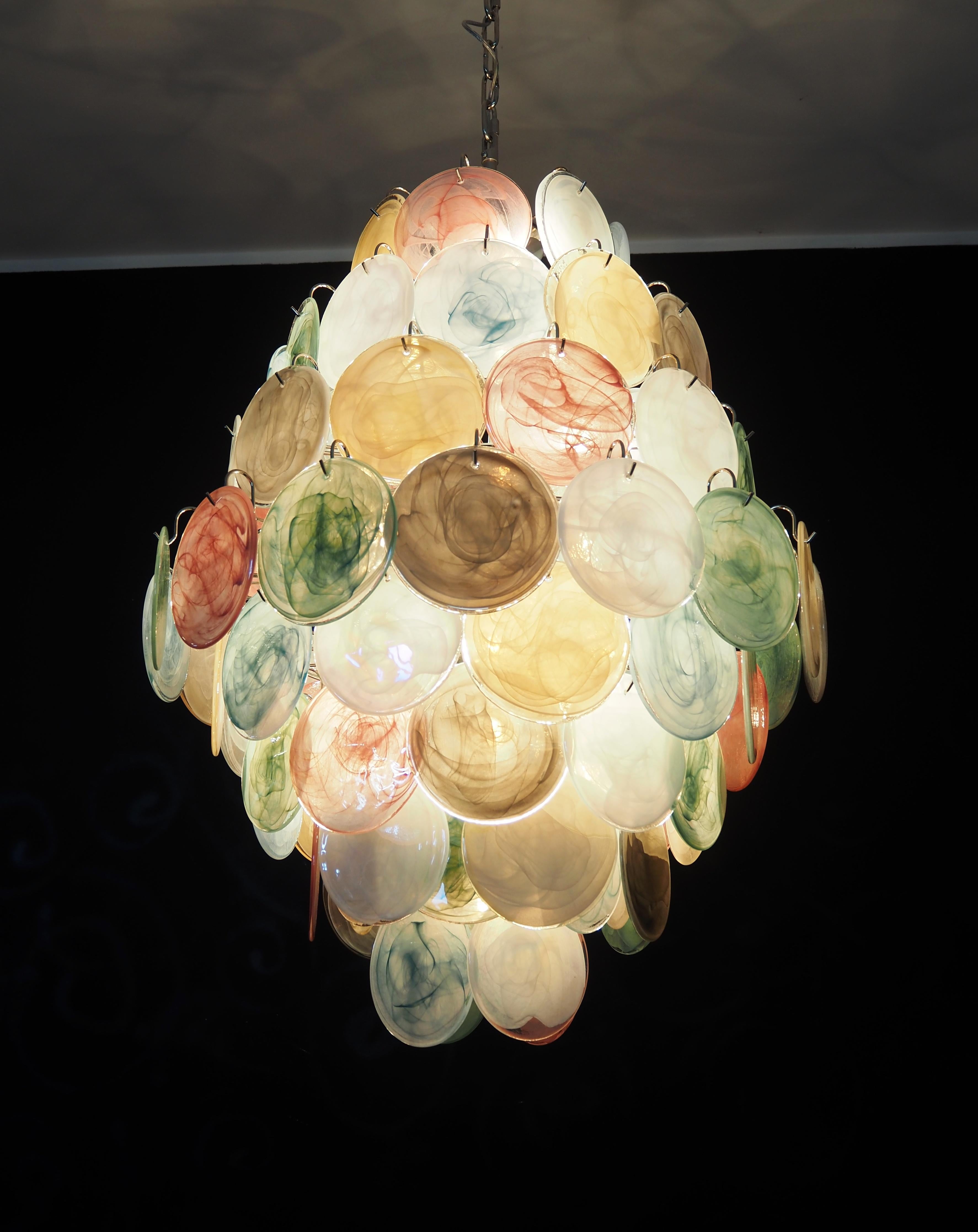 Huge Vintage Italian Murano Chandelier, 87 Alabaster Multicolored Disks 2