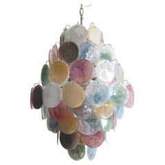 Huge Vintage Italian Murano Chandelier, 87 Alabaster Multicolored Disks