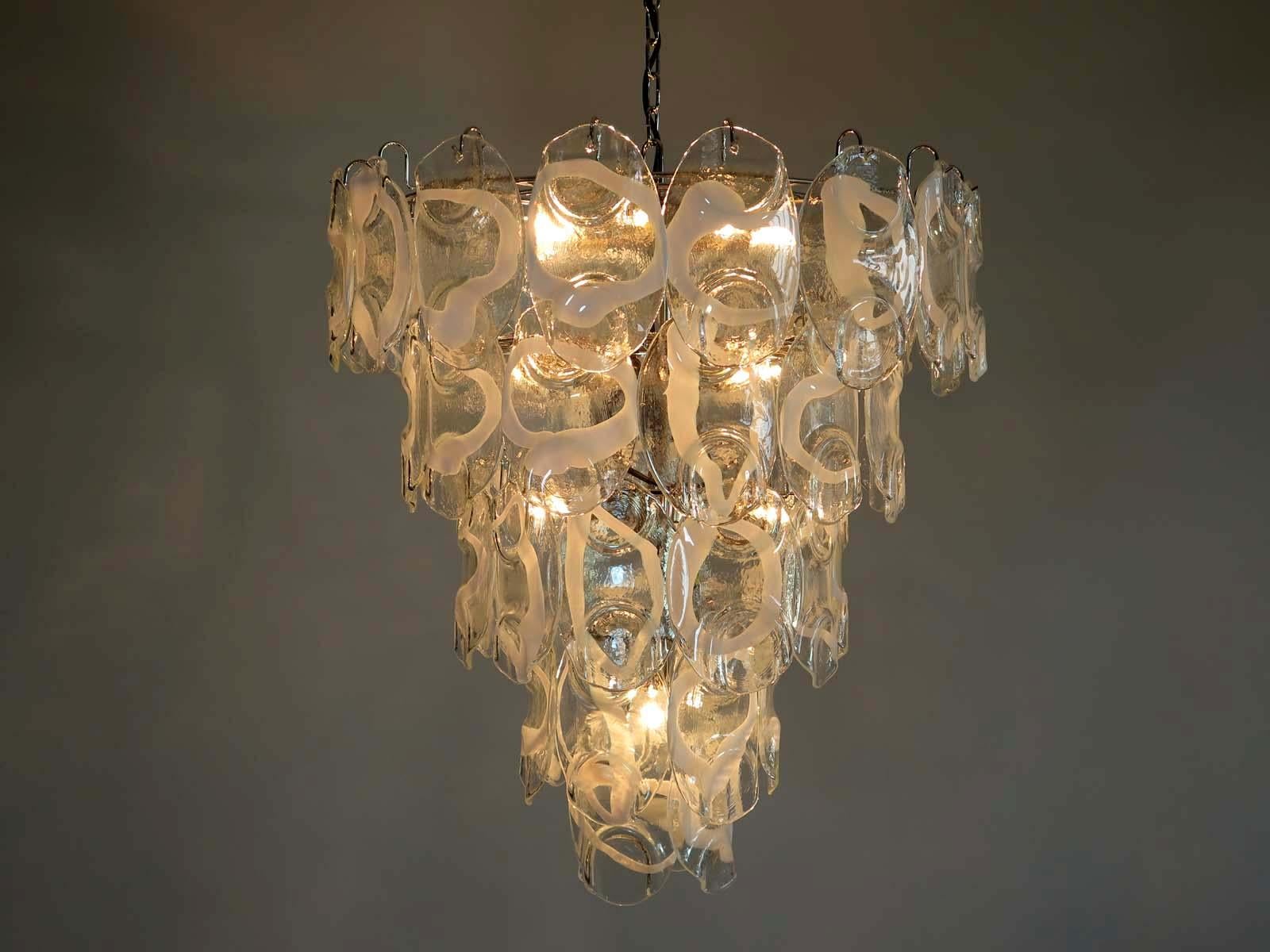 Mid-Century Modern Huge Vintage Italian Murano chandelier lamp by Vistosi - 50 glasses For Sale
