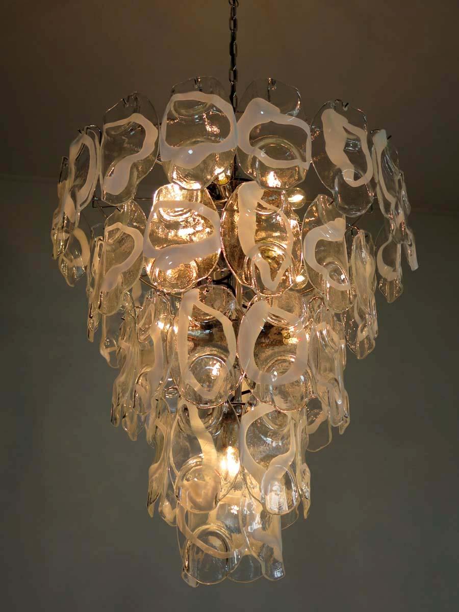Galvanized Huge Vintage Italian Murano chandelier lamp by Vistosi - 50 glasses For Sale