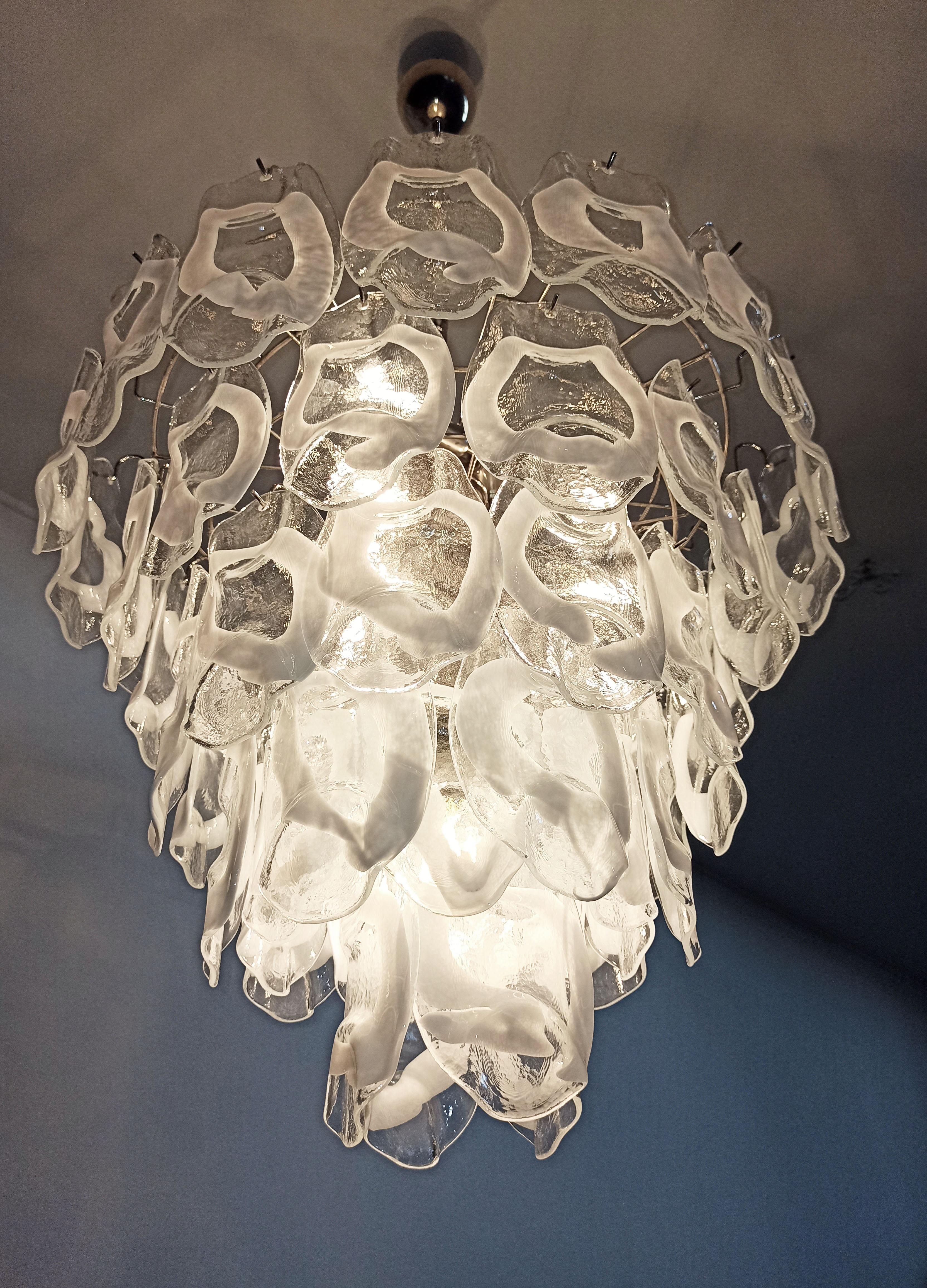Mid-Century Modern Huge Vintage Italian Murano Chandelier Lamp by Vistosi, 57 Glasses For Sale