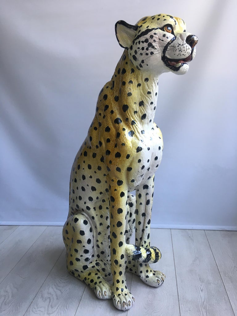 Huge Vintage Italian Terracotta Cheetah Statue at 1stDibs