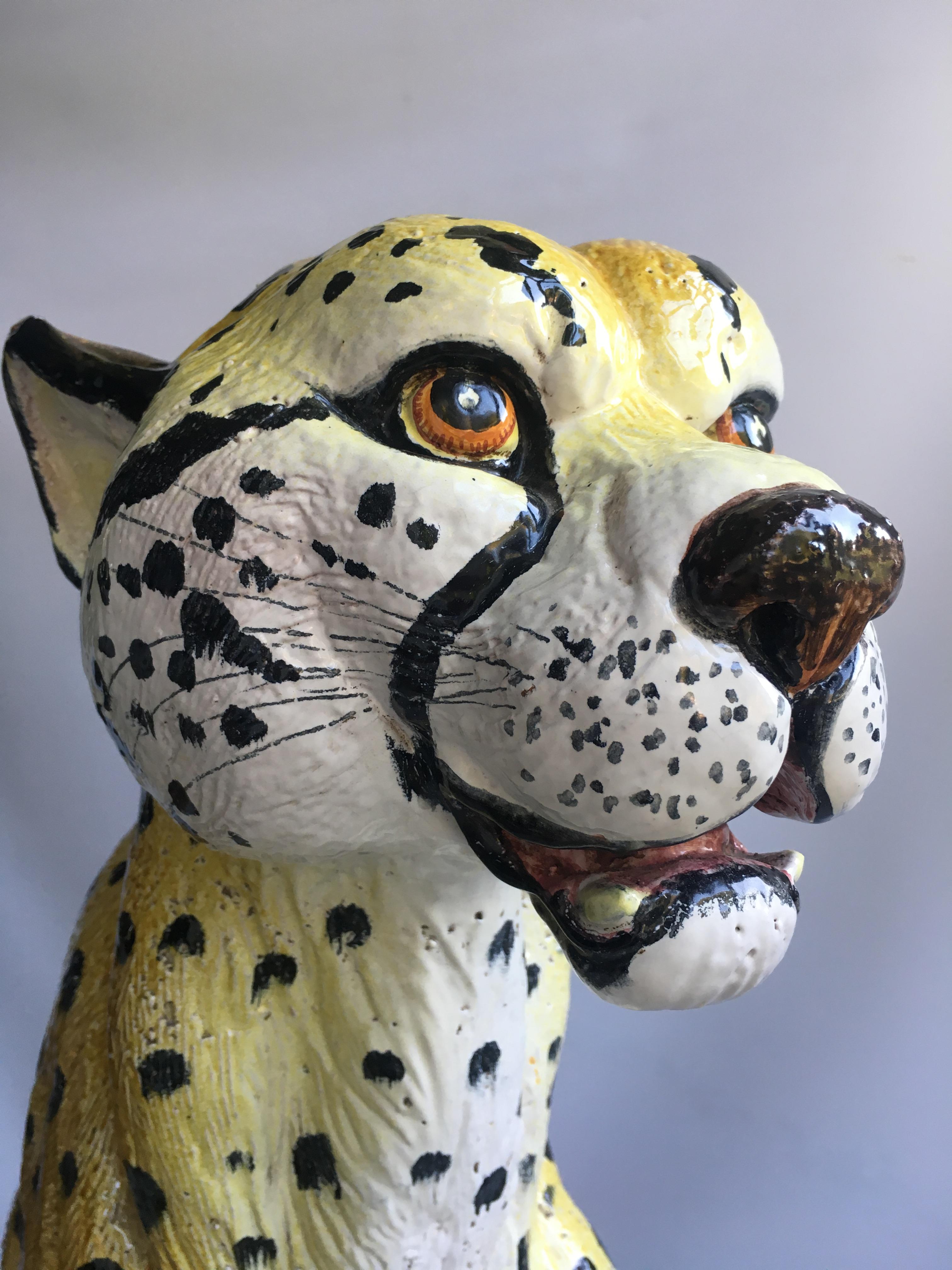 Huge Vintage Italian Terracotta Cheetah Statue 5