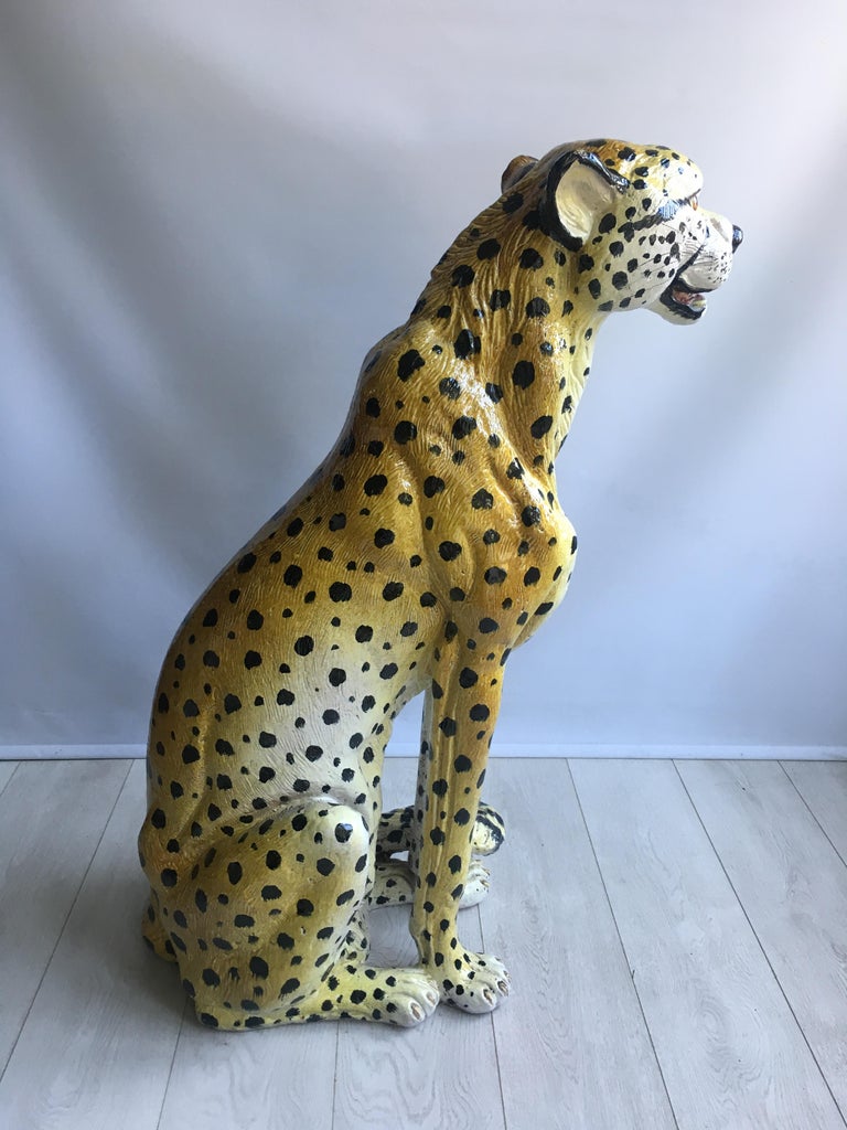 Huge Vintage Italian Terracotta Cheetah Statue at 1stDibs