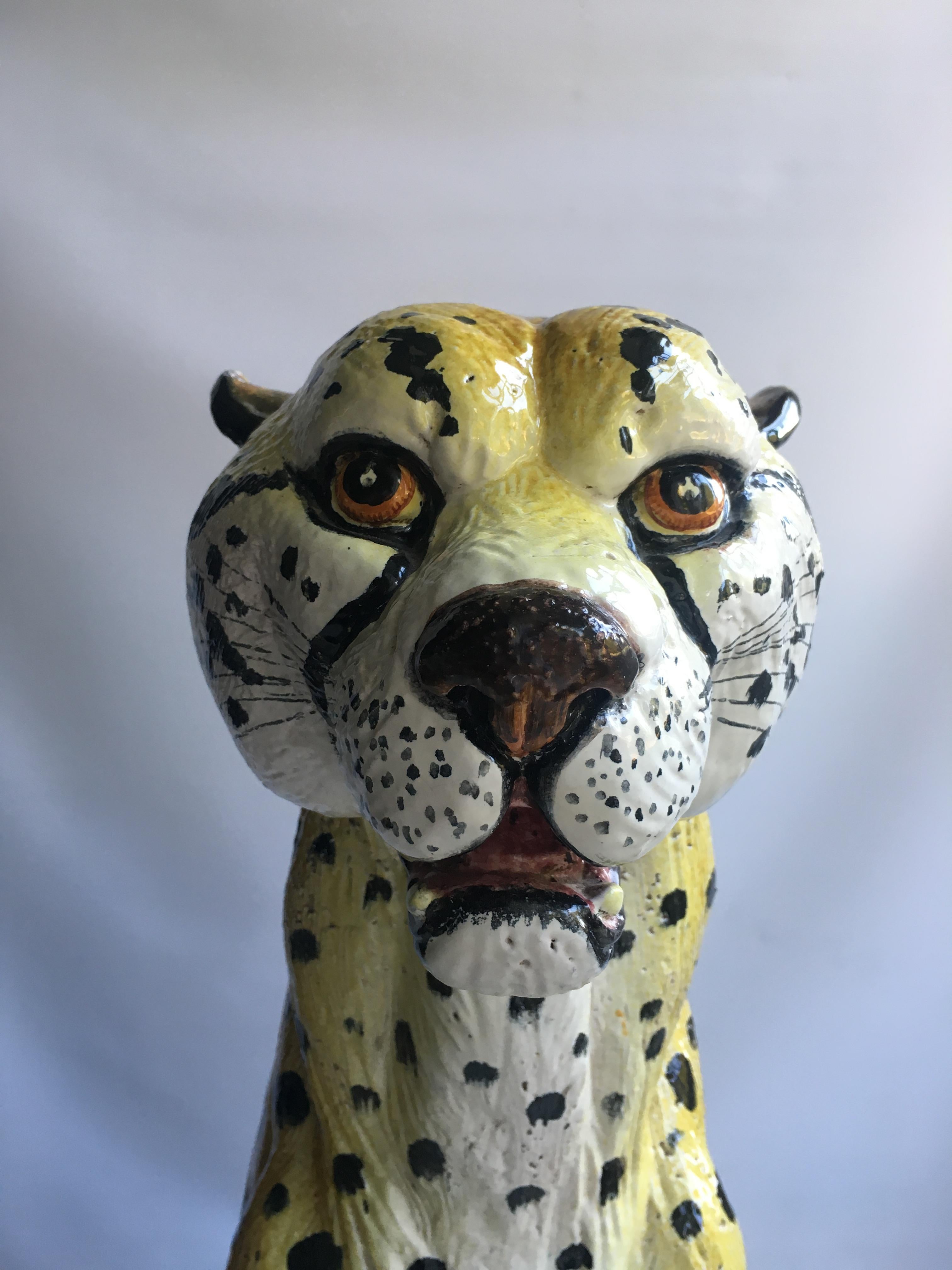 Hollywood Regency Huge Vintage Italian Terracotta Cheetah Statue