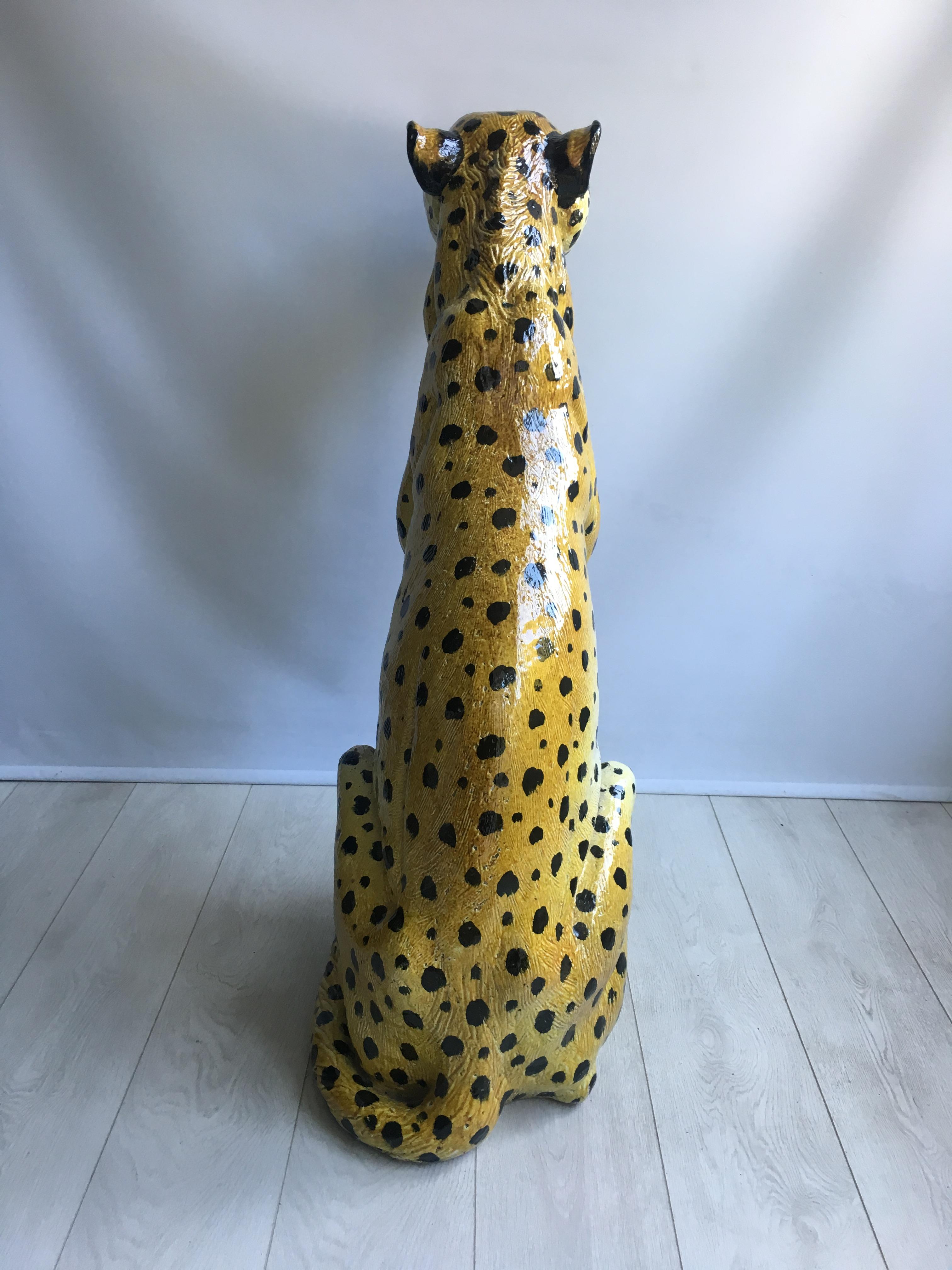 Mid-20th Century Huge Vintage Italian Terracotta Cheetah Statue