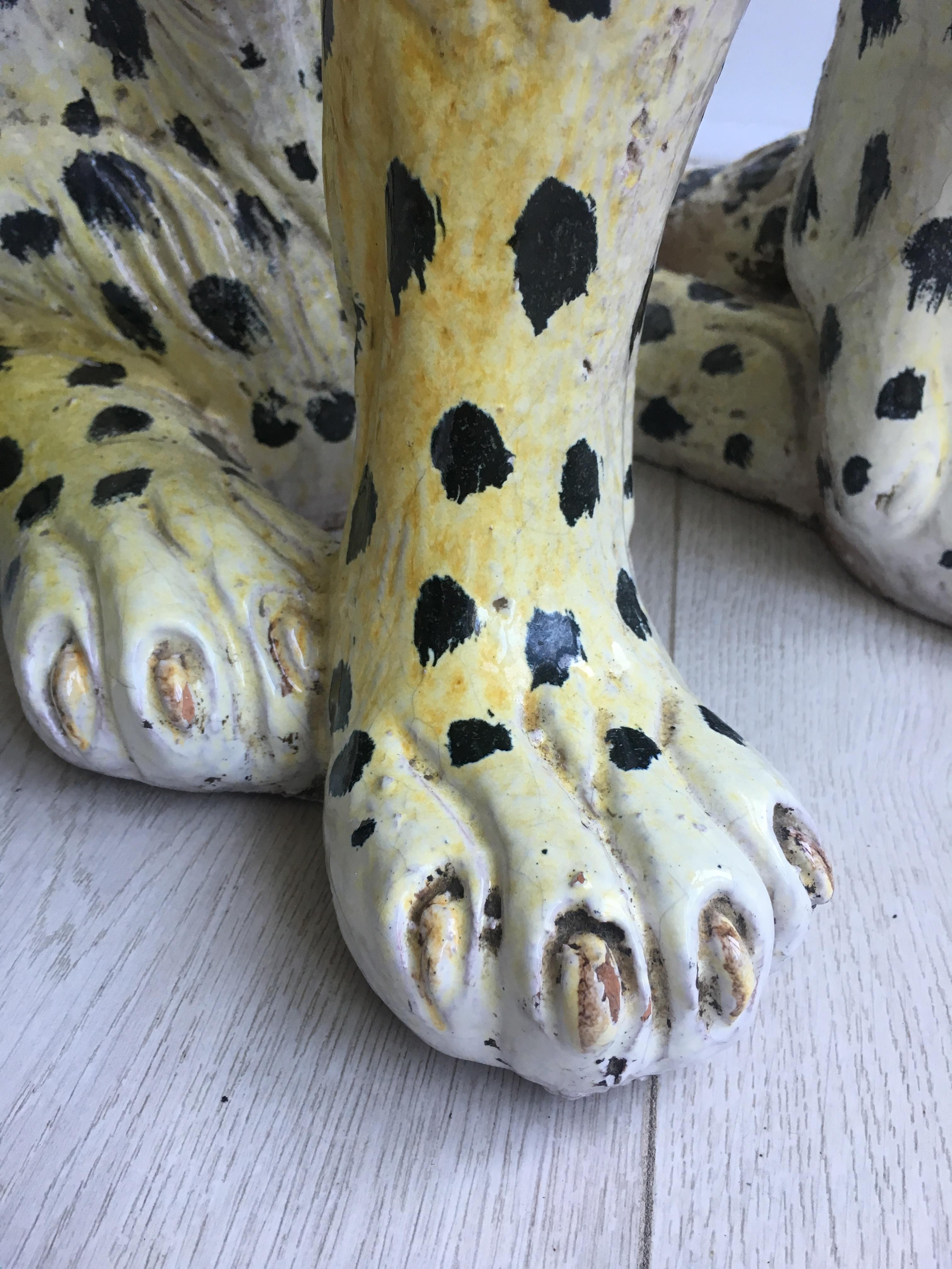 Huge Vintage Italian Terracotta Cheetah Statue 3