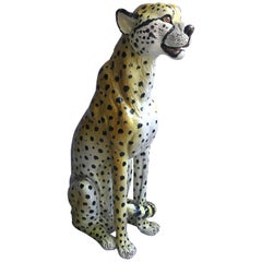 Huge Vintage Italian Terracotta Cheetah Statue