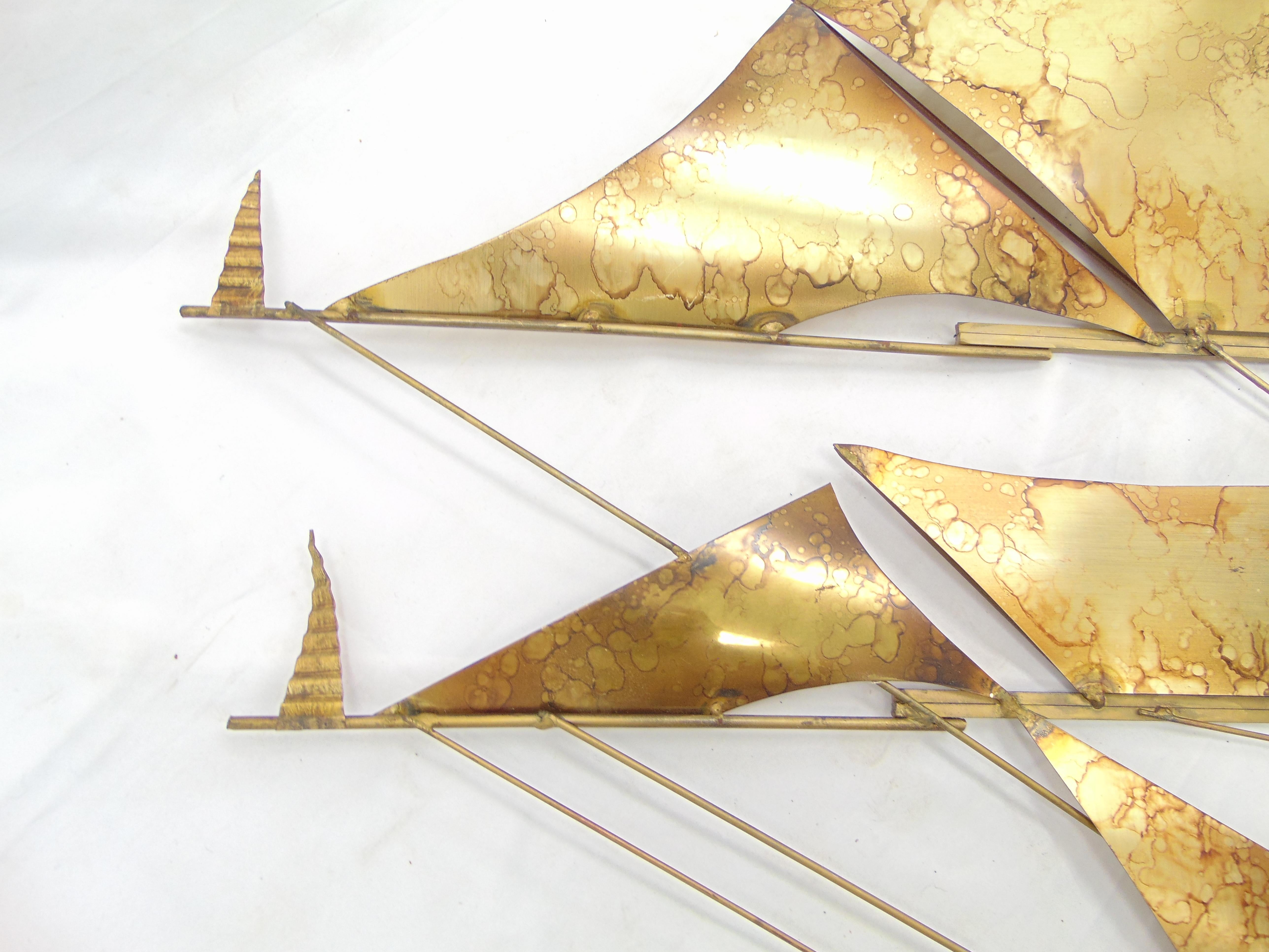 Huge Vintage Midcentury Brass Sailboat Wall Art by Wiley For Sale 1