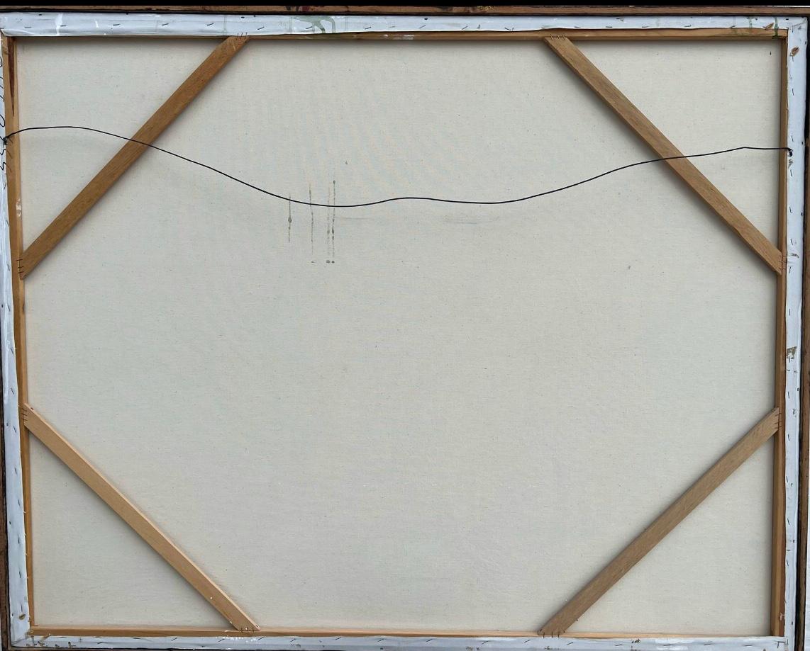 Enorme dipinto ad olio asiatico della metà del secolo scorso di Lee Reynolds con cornice in finto bambù dorato in vendita 5