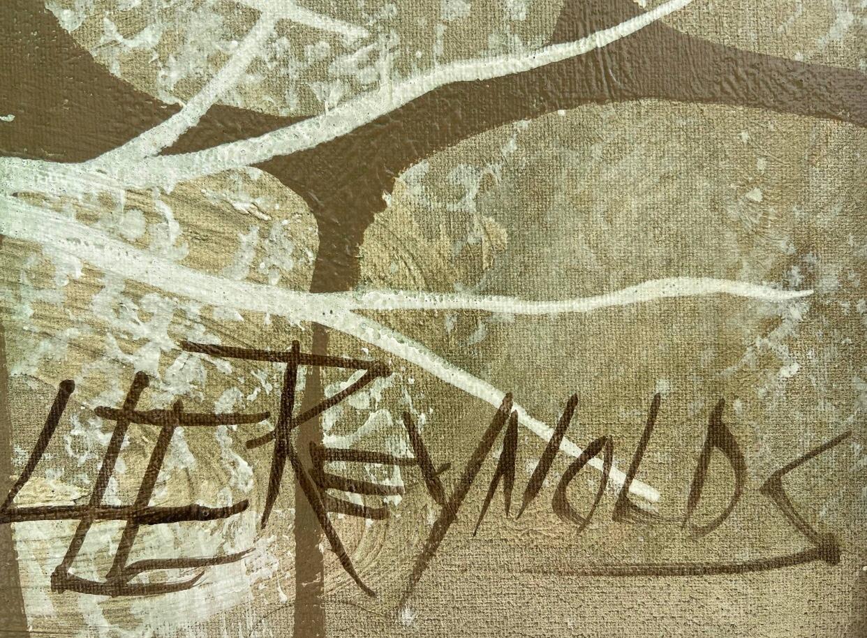 Enorme dipinto ad olio asiatico della metà del secolo scorso di Lee Reynolds con cornice in finto bambù dorato in vendita 2