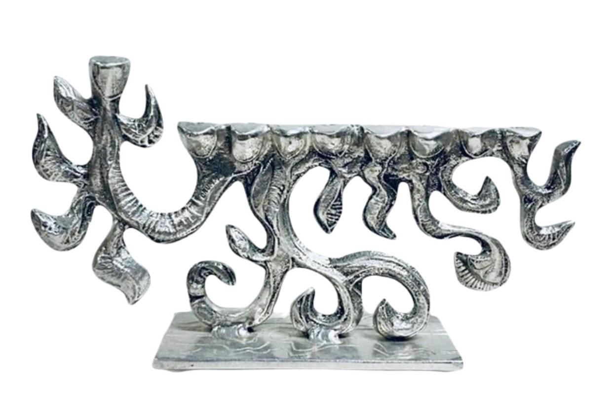 Großer brutalistischer Mid-Century-Modern-Menorah aus Aluminiumguss von Don Drumm im Angebot 2