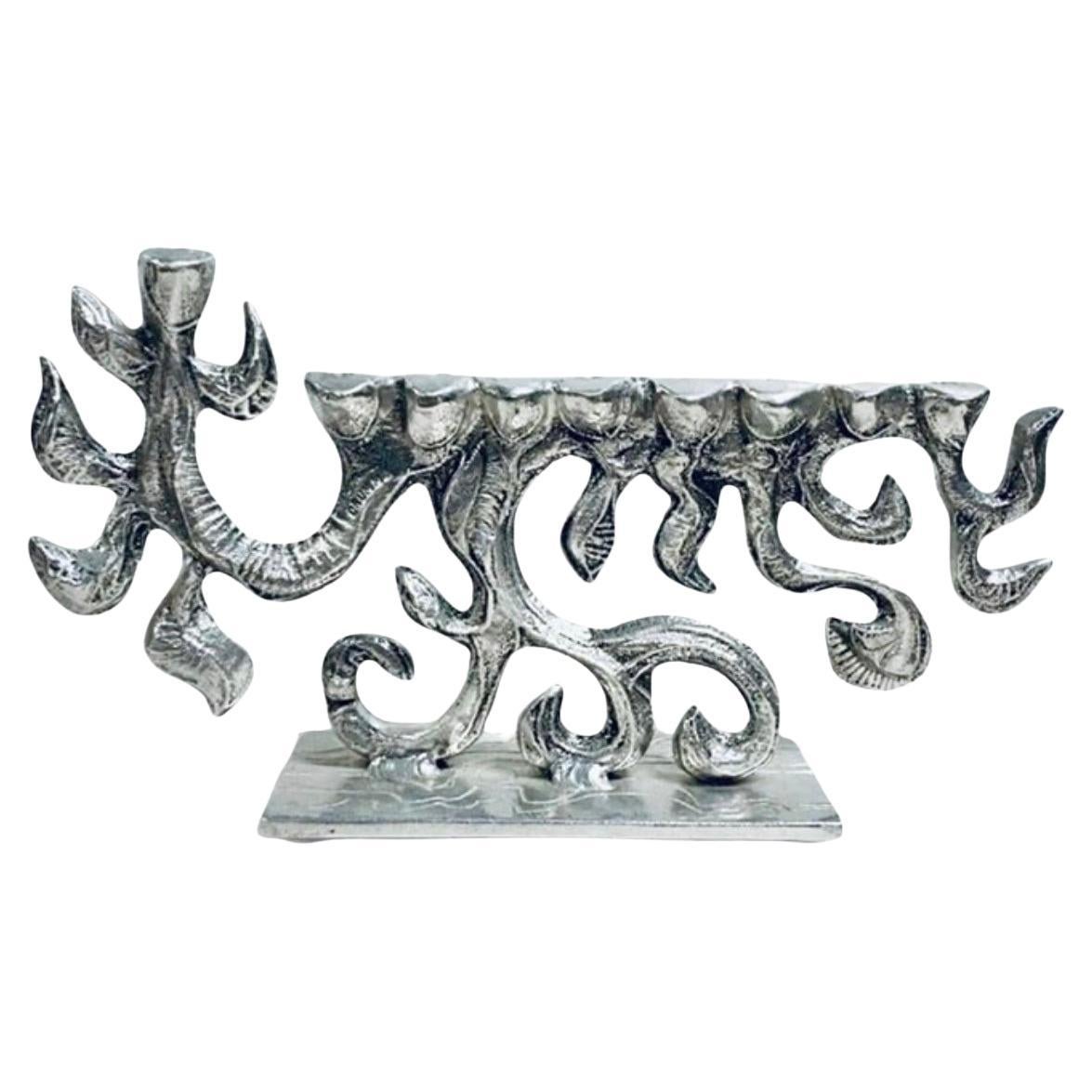 Huge Vintage Mid Century Modern Don Drumm Cast Aluminum Brutalist Menorah