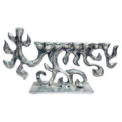 Huge Vintage Mid Century Modern Don Drumm Cast Aluminum Brutalist Menorah