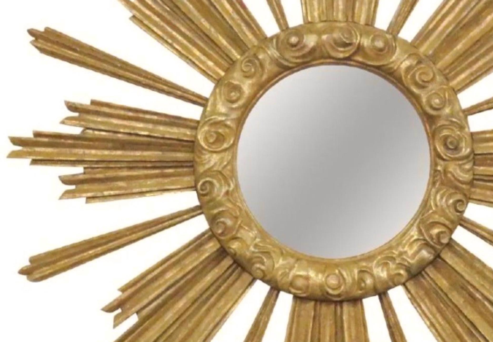 Riesiger Vintage Mid Century Modern Giltwood Starburst-Spiegel

