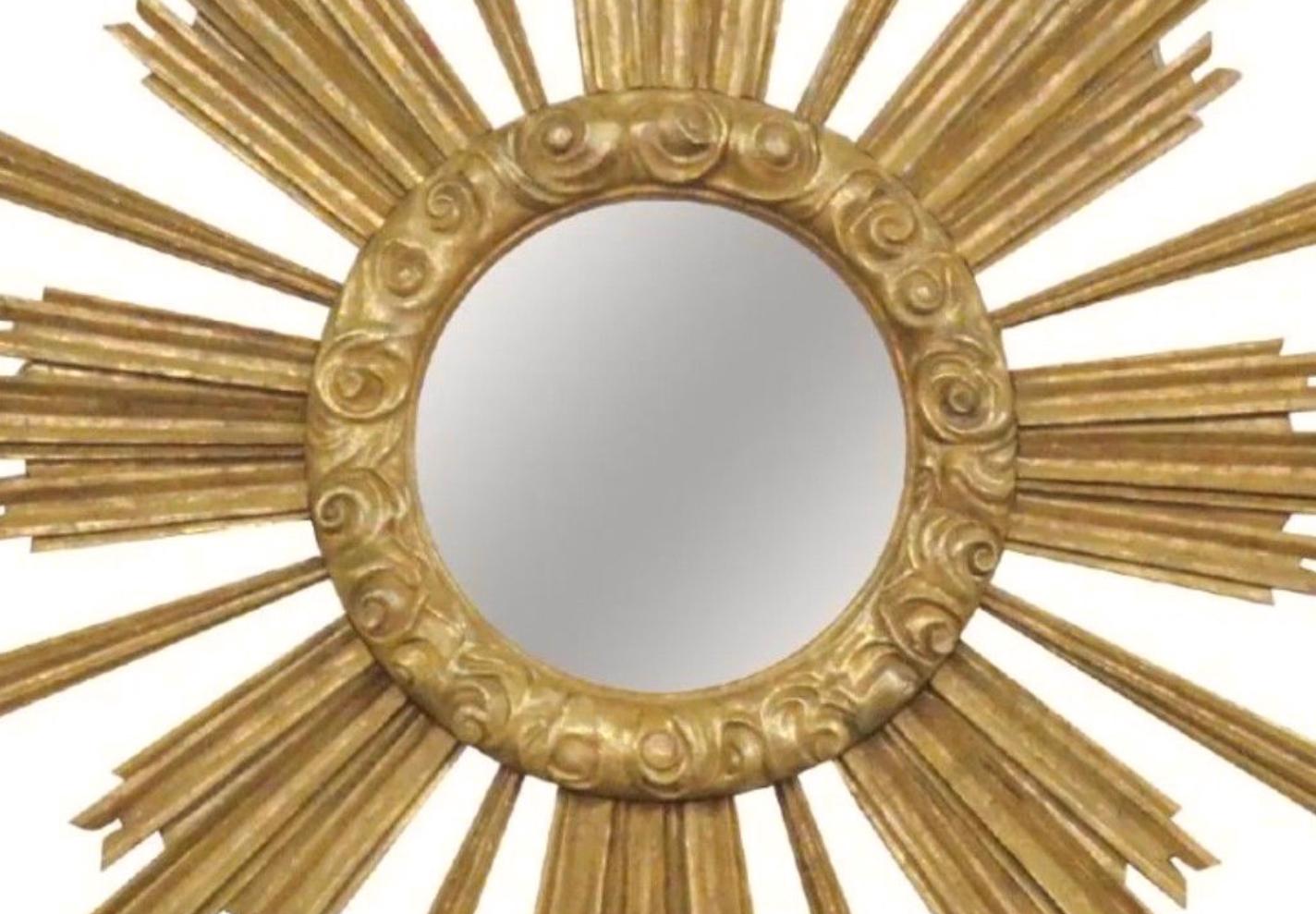 Riesiger Vintage Mid Century Modern Giltwood Starburst-Spiegel (amerikanisch)
