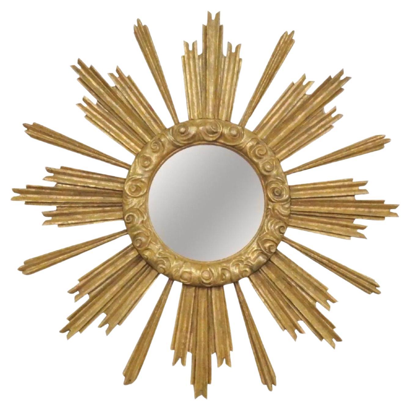 Riesiger Vintage Mid Century Modern Giltwood Starburst-Spiegel