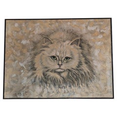 Huge vintage midcentury painting of a Persian cat, by Thomas Lee, USA 1970s