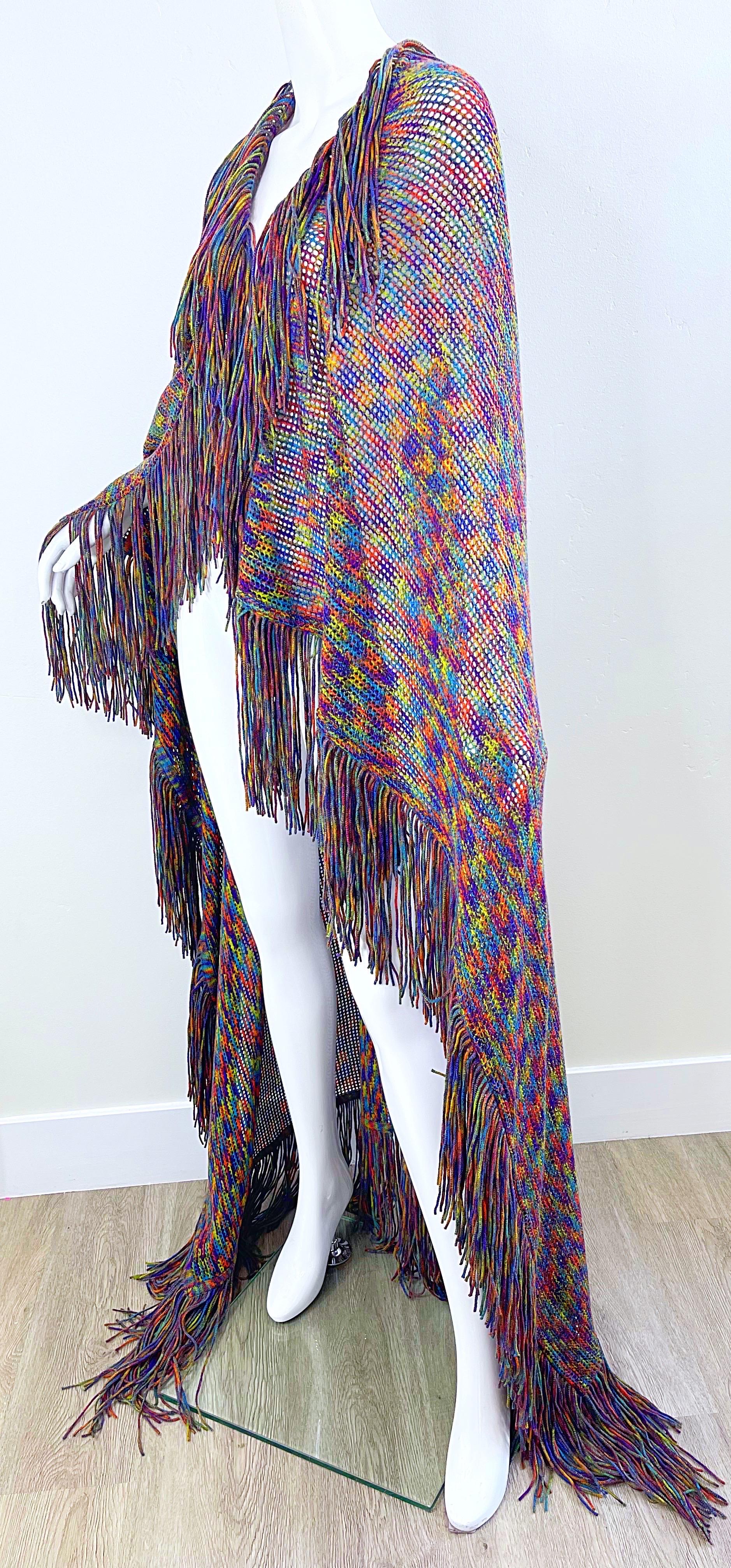 Großer übergroßer Vintage Missoni Klavierschal aus buntem Strick mit Fransen und Zickzack in Übergröße aus den 90ern im Angebot 6