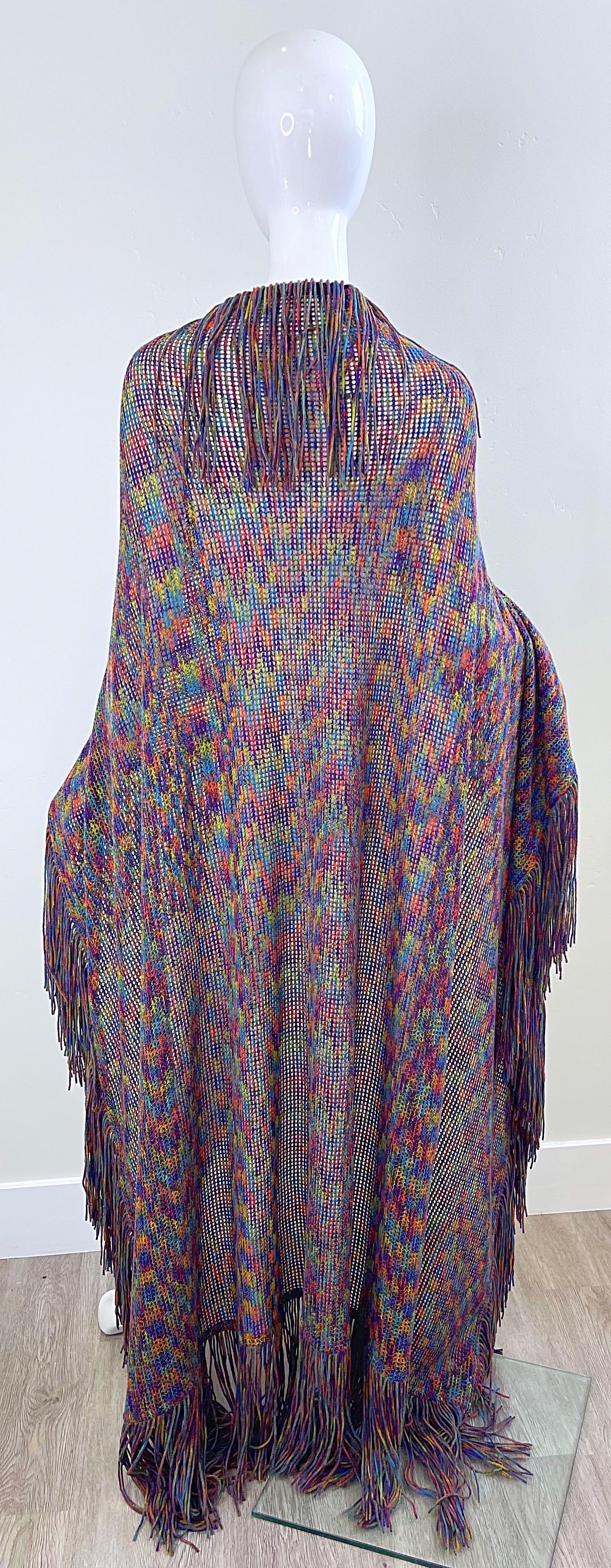 Huge Vintage Missoni 90s Colorful Knit Fringe Zig Zag Oversized Cape Piano Shawl For Sale 6