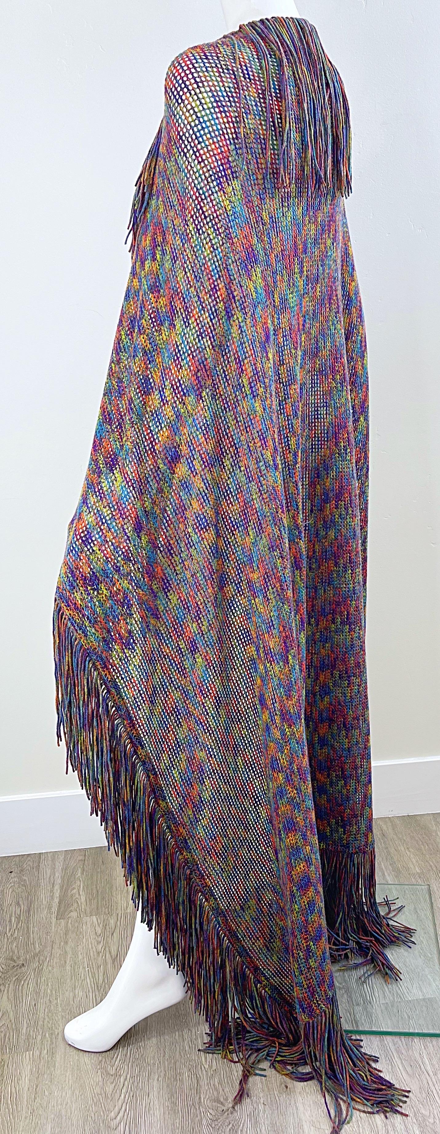 Huge Vintage Missoni 90s Colorful Knit Fringe Zig Zag Oversized Cape Piano Shawl For Sale 8