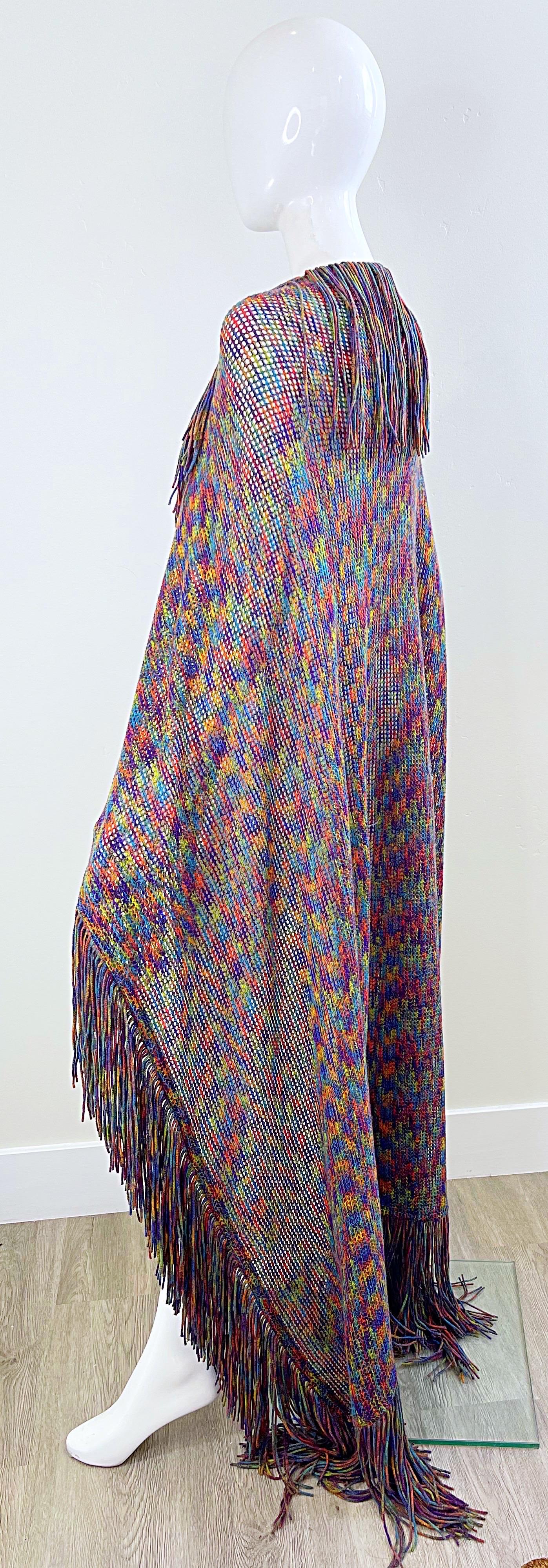 Huge Vintage Missoni 90s Colorful Knit Fringe Zig Zag Oversized Cape Piano Shawl For Sale 10