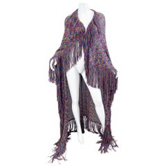 Huge Vintage Missoni 90s Colorful Knit Fringe Zig Zag Oversized Cape Piano Shawl