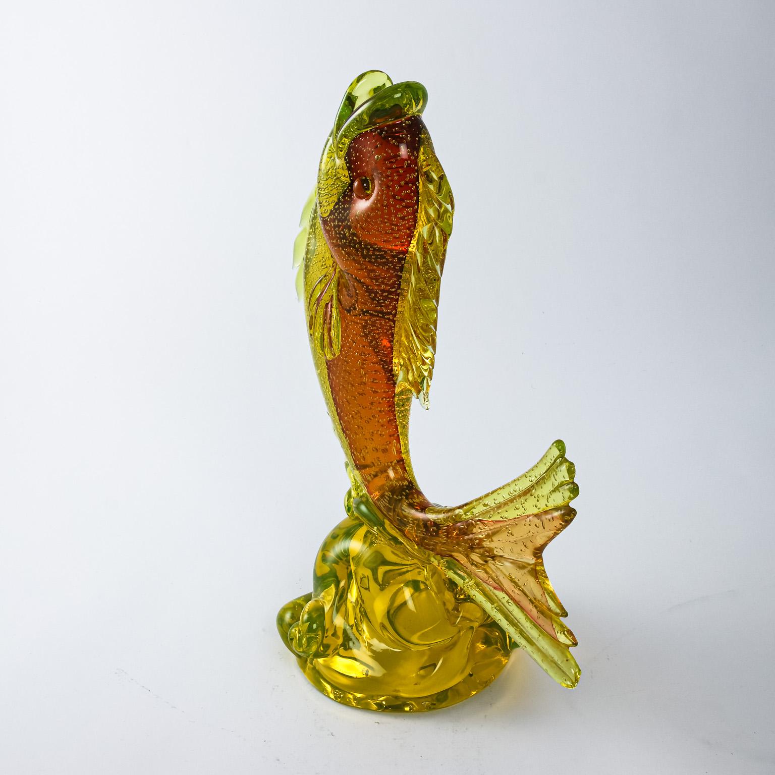 Italian Huge Vintage Murano Fish on Conch Shell Base