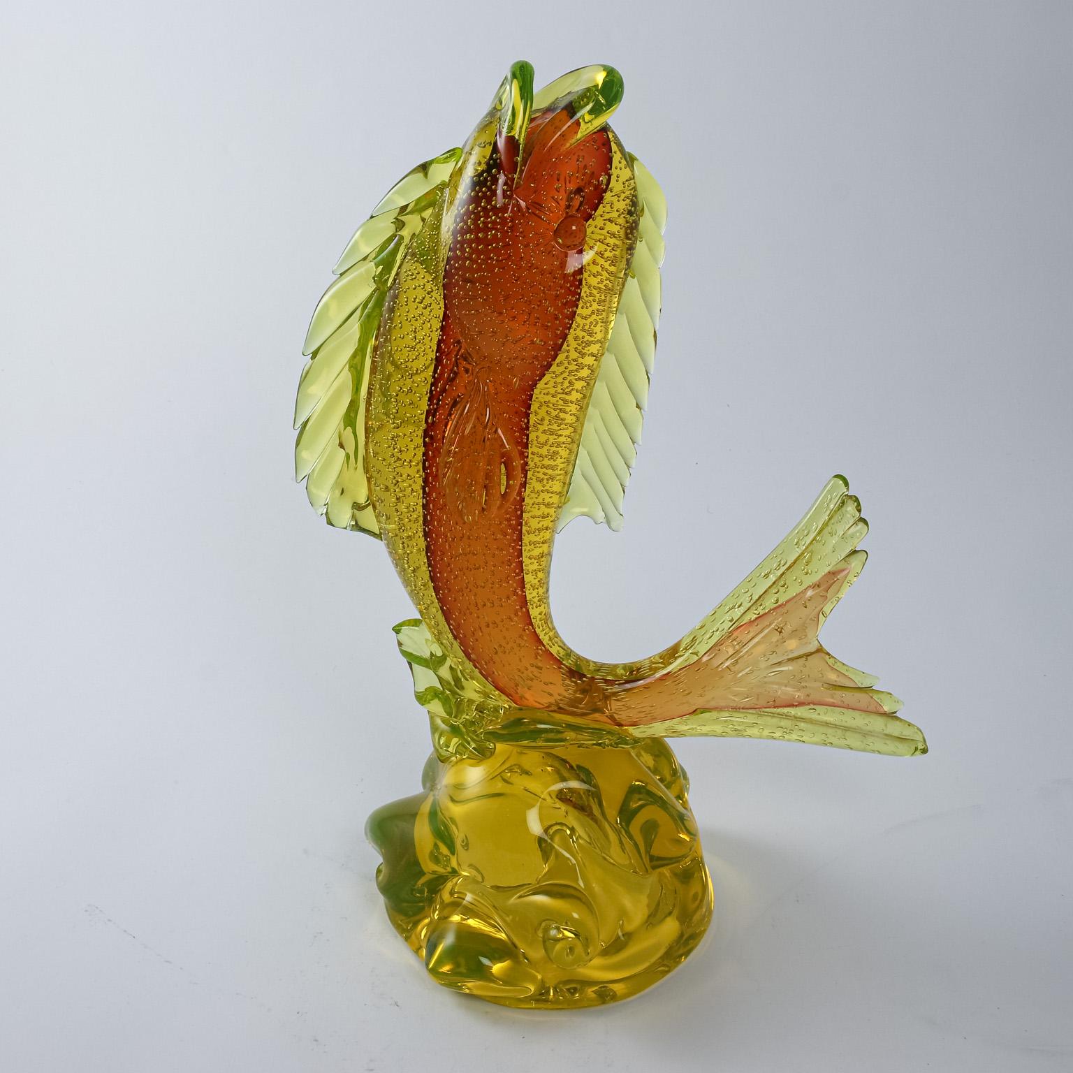 Huge Vintage Murano Fish on Conch Shell Base In Good Condition In Stamford, CT