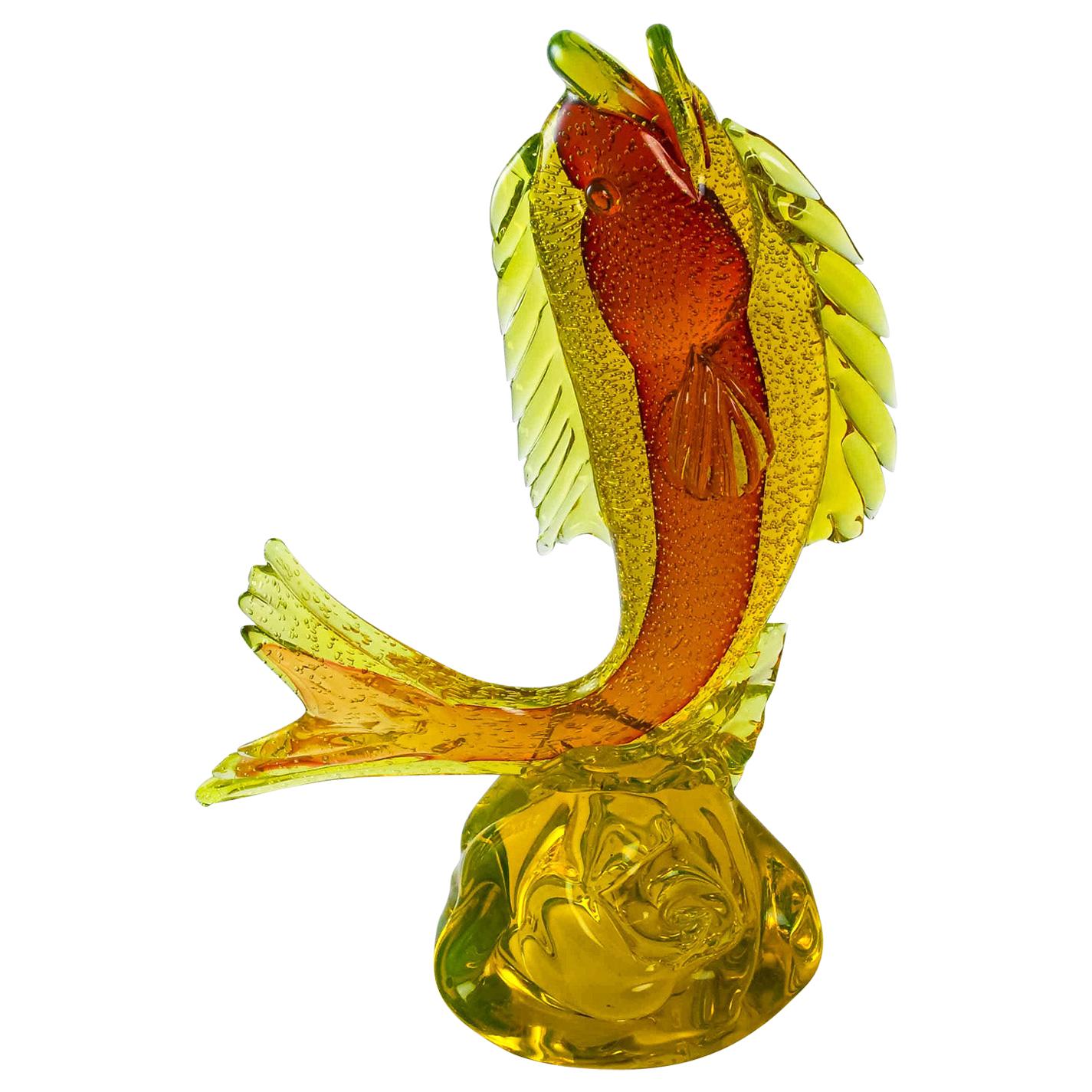 Huge Vintage Murano Fish on Conch Shell Base
