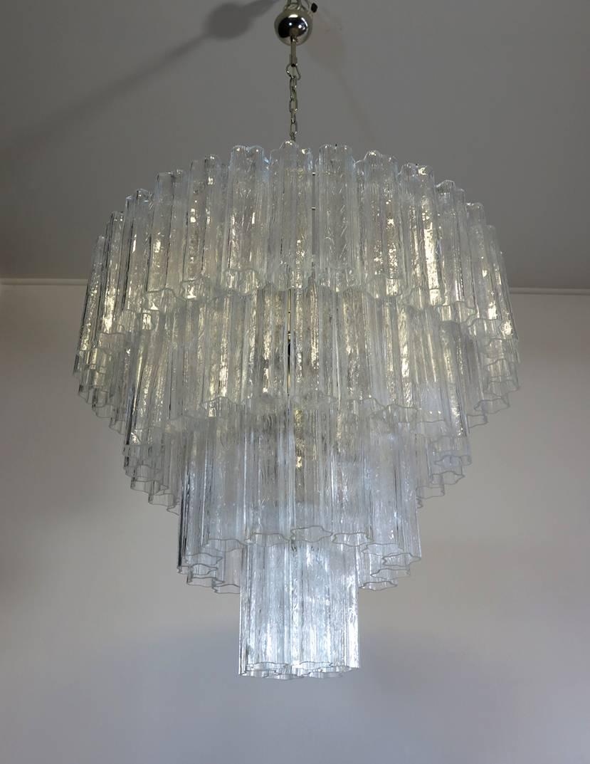 Mid-Century Modern Huge Vintage Murano Glass Tiered Chandelier, 78 Glasses