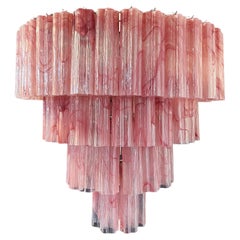Huge Retro Murano Glass Tiered Chandelier, 78 Alabaster Pink Glasses