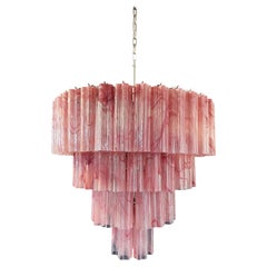 Huge Vintage Murano Glass Tiered Chandelier, 78 Alabaster Pink Glasses