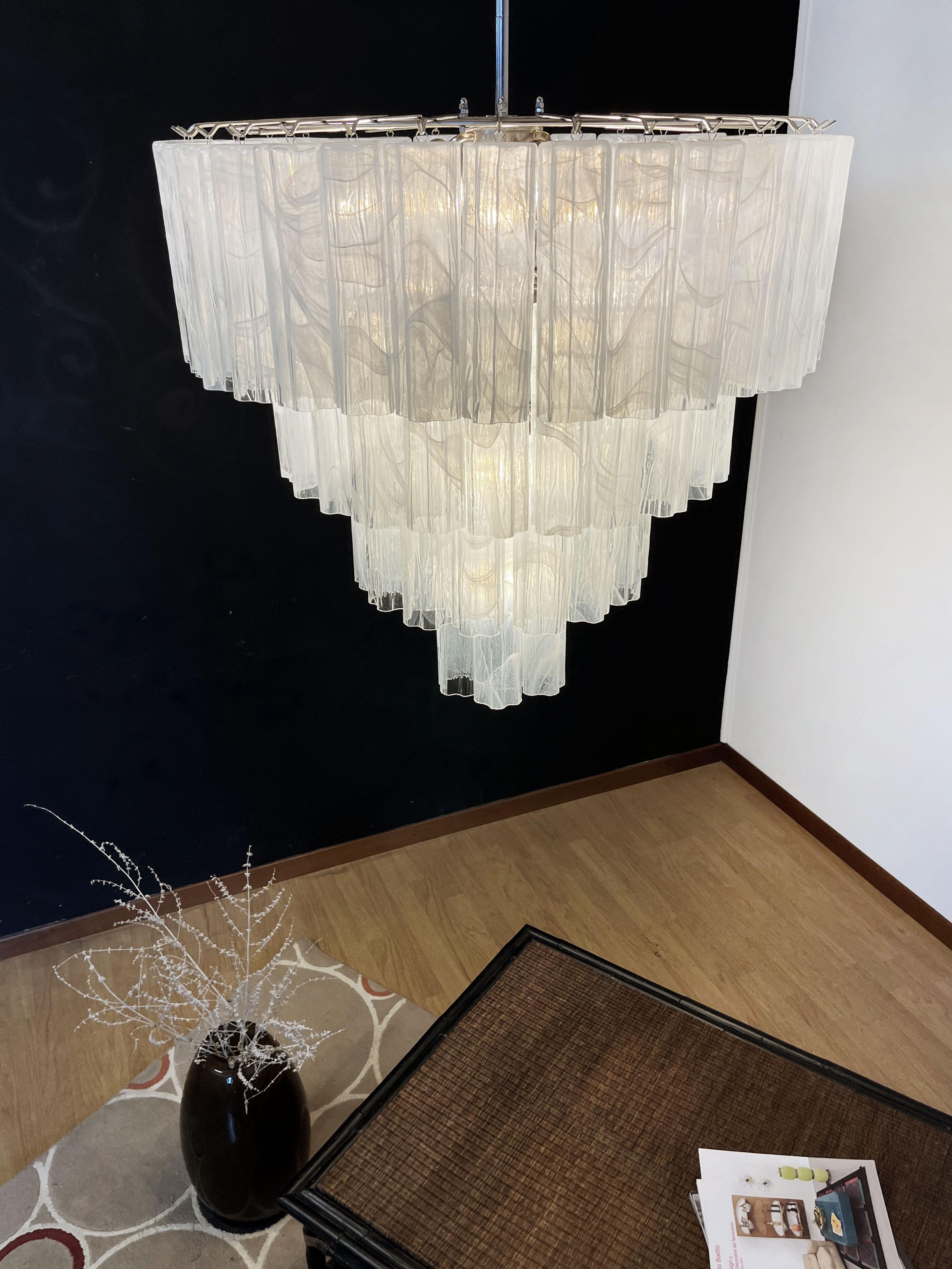 Huge Vintage Murano Glass Tiered Chandelier - 78 ALABASTER WHITE glasses For Sale 3