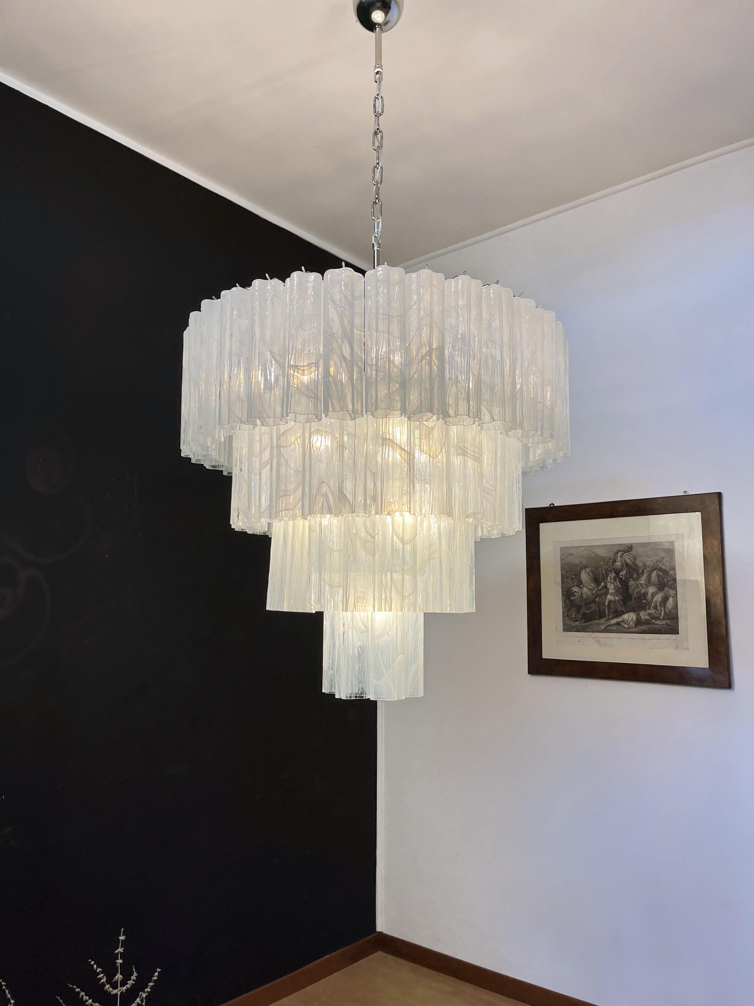 Huge Vintage Murano Glass Tiered Chandelier - 78 ALABASTER WHITE glasses For Sale 5