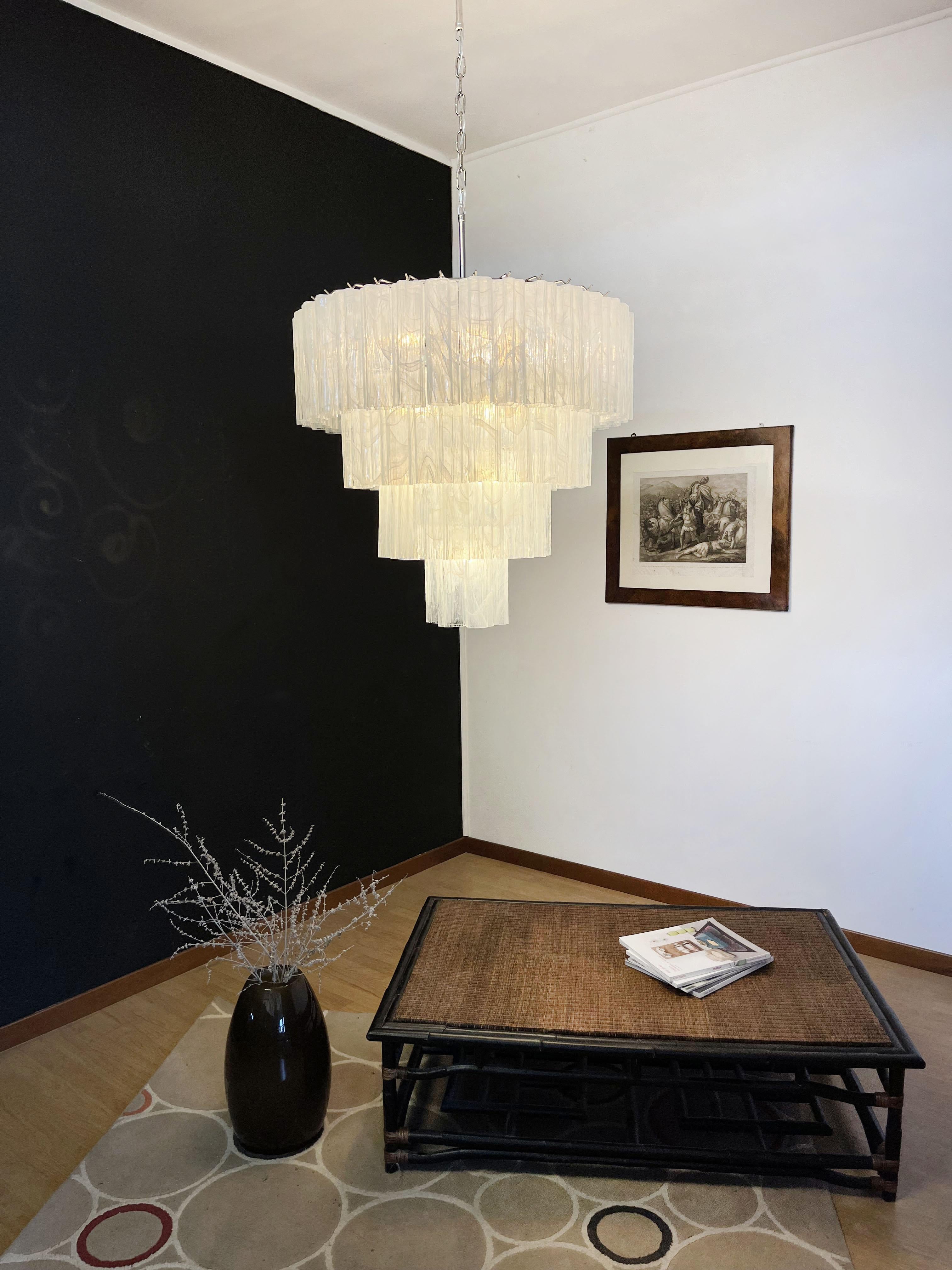 Huge Vintage Murano Glass Tiered Chandelier - 78 ALABASTER WHITE glasses For Sale 6