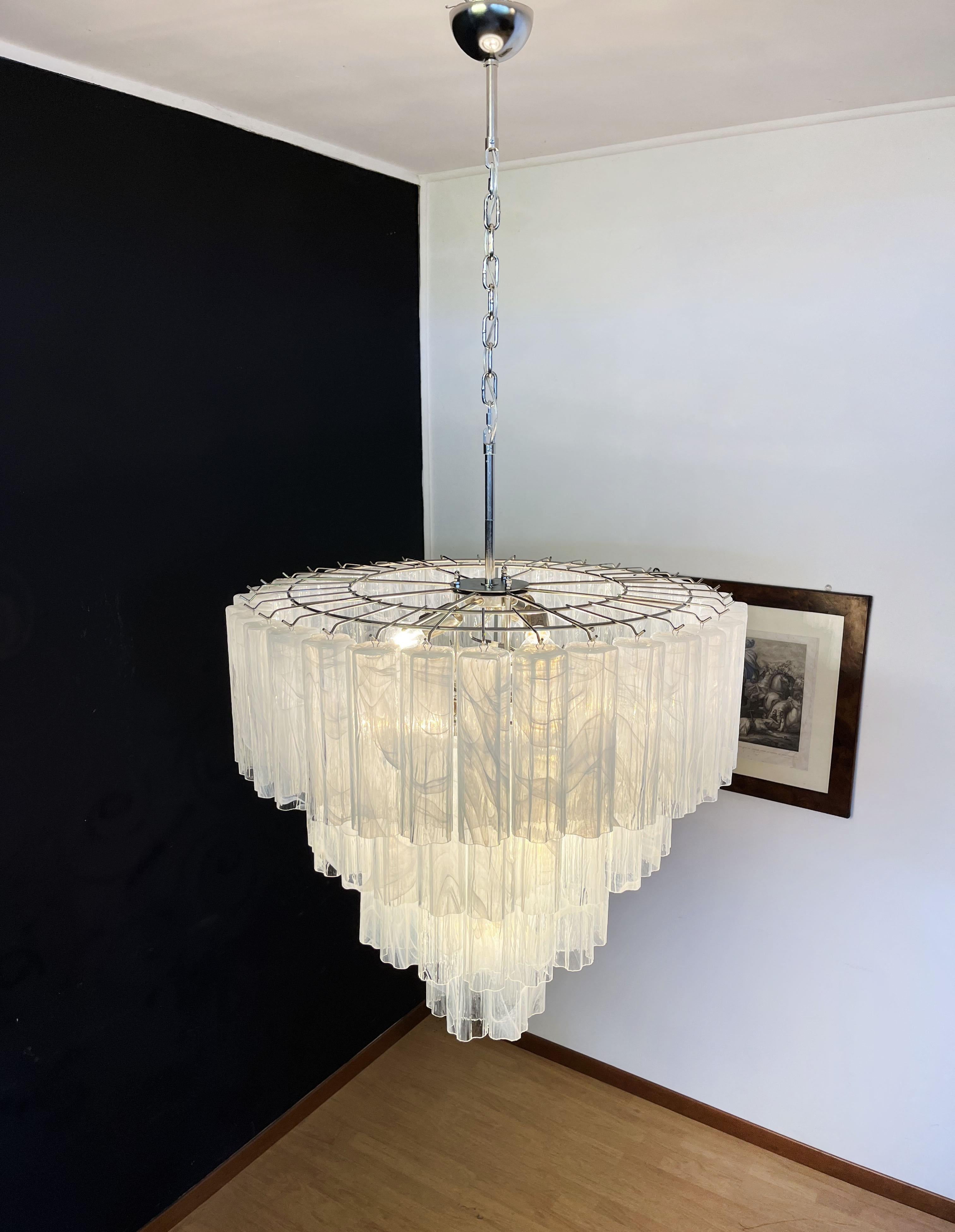 Huge Vintage Murano Glass Tiered Chandelier - 78 ALABASTER WHITE glasses For Sale 7