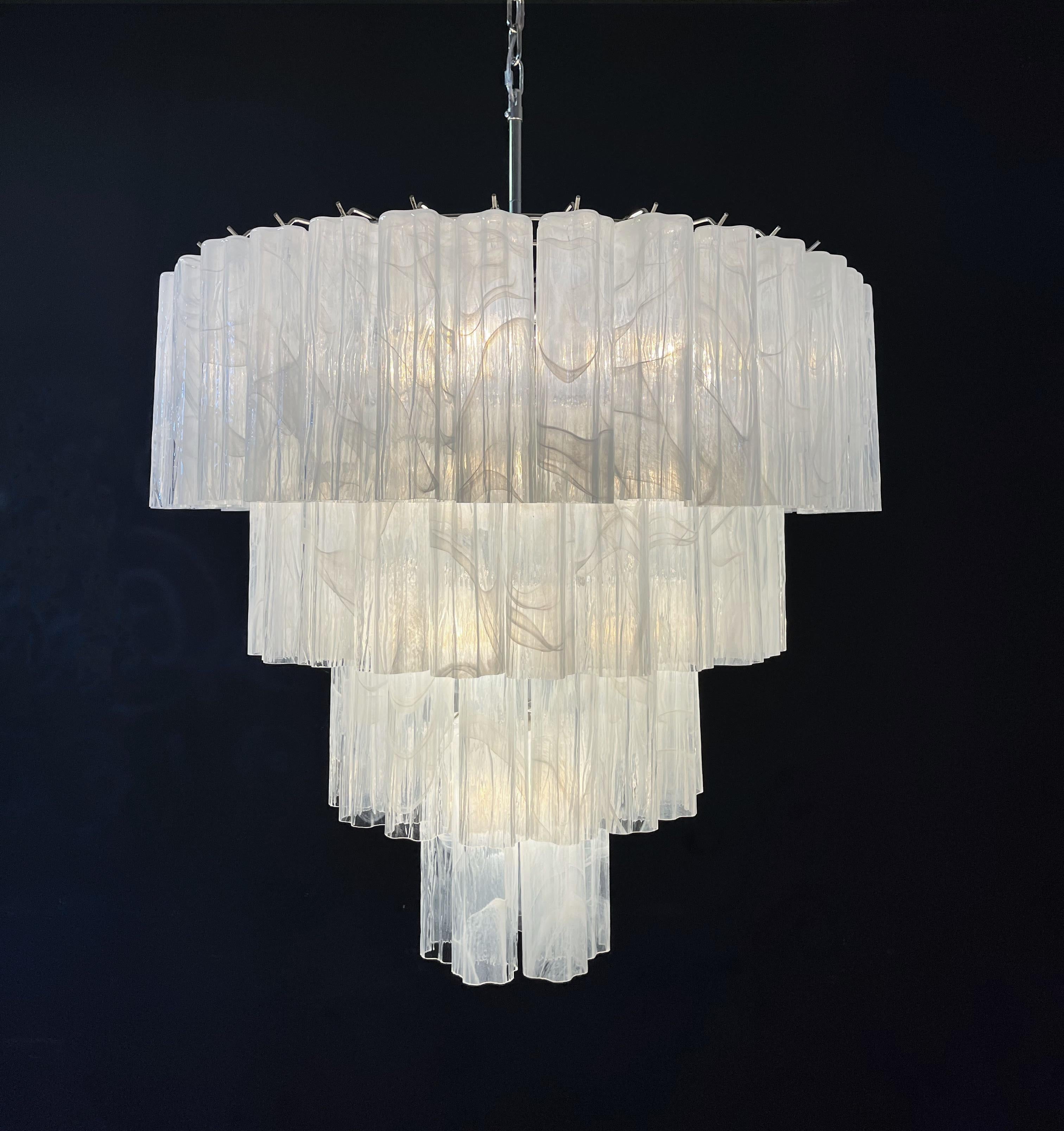 Huge Vintage Murano Glass Tiered Chandelier - 78 ALABASTER WHITE glasses For Sale 10