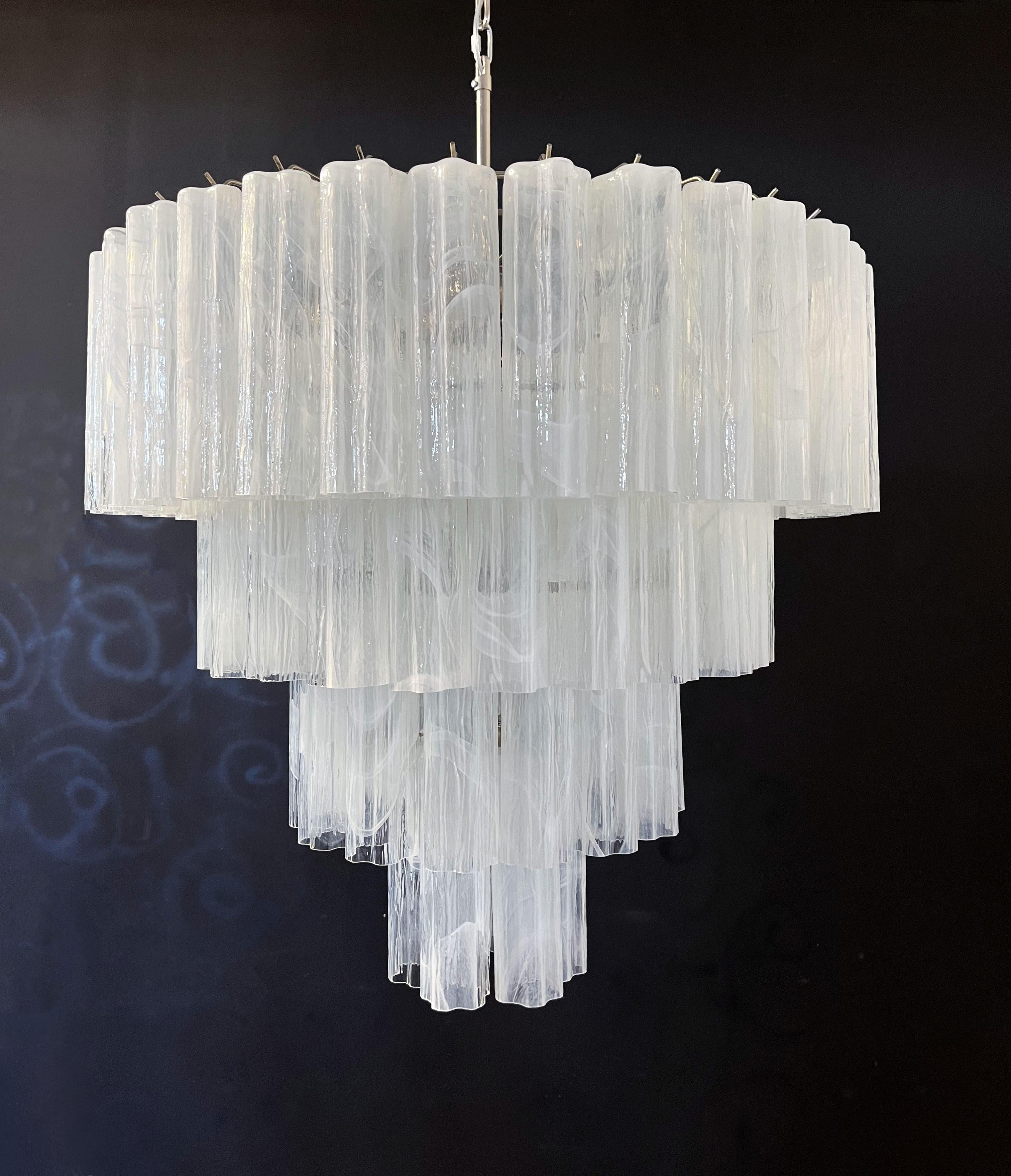 Huge Vintage Murano Glass Tiered Chandelier - 78 ALABASTER WHITE glasses For Sale 11