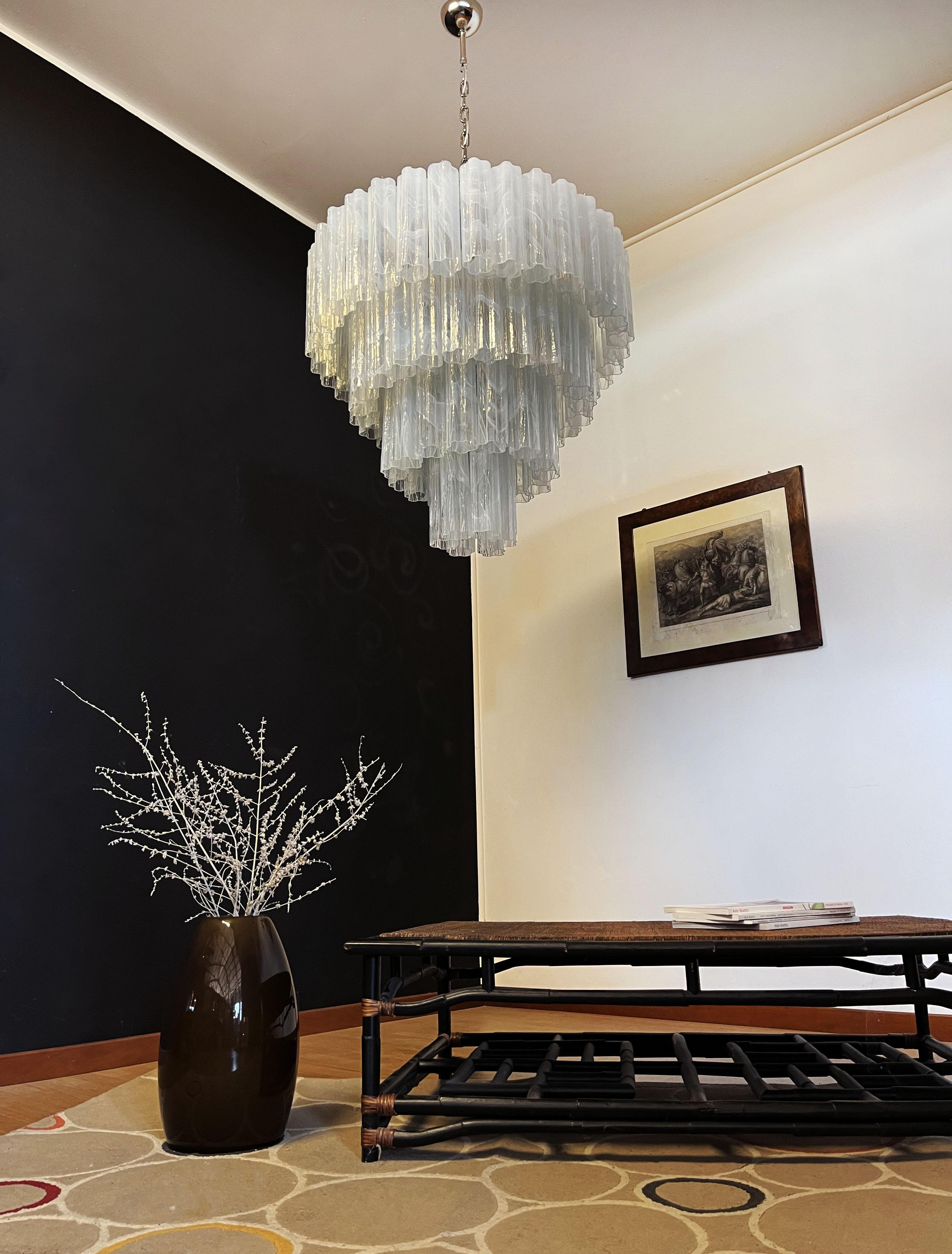 Italian Huge Vintage Murano Glass Tiered Chandelier - 78 ALABASTER WHITE glasses For Sale
