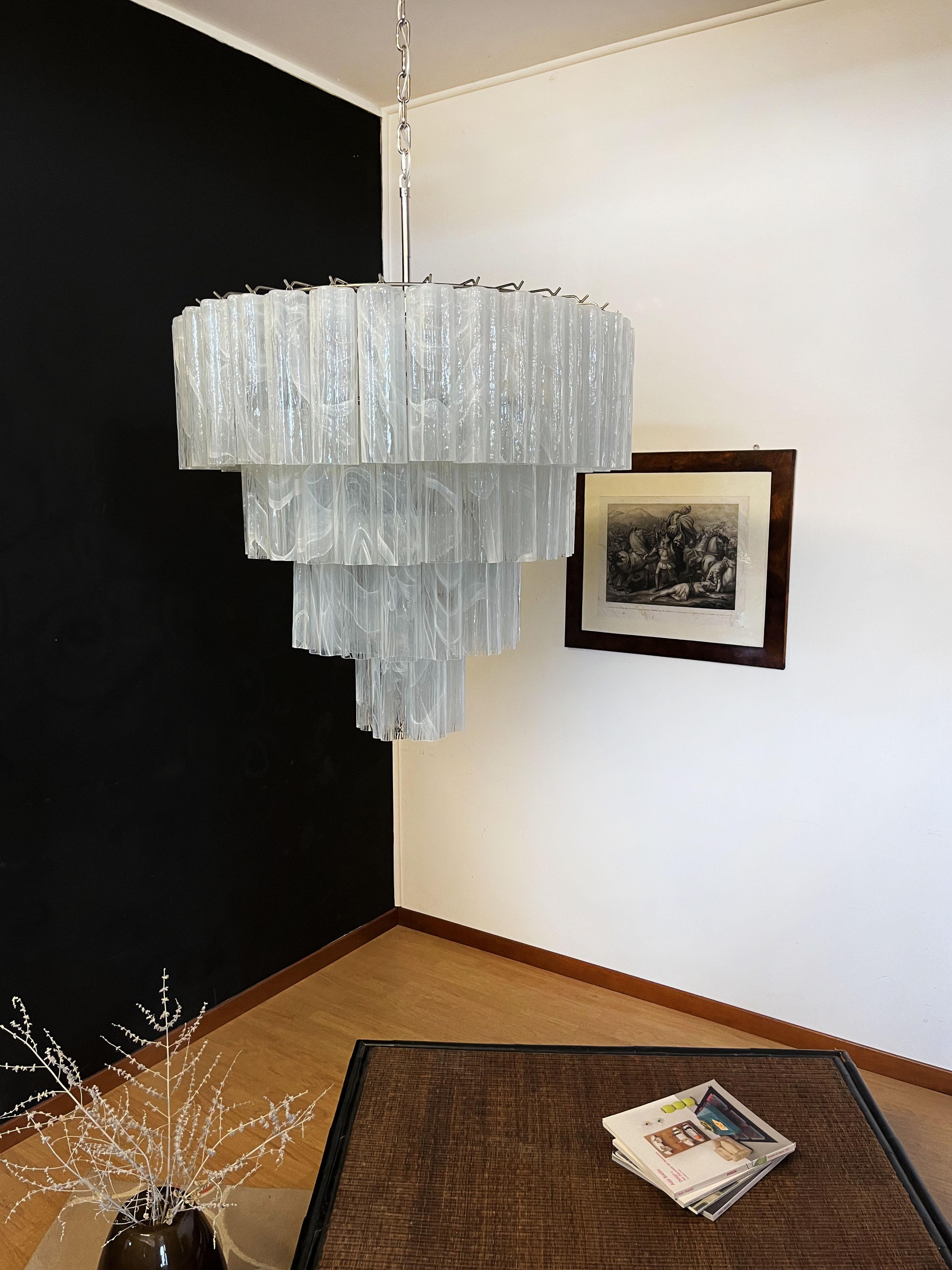Galvanized Huge Vintage Murano Glass Tiered Chandelier - 78 ALABASTER WHITE glasses For Sale