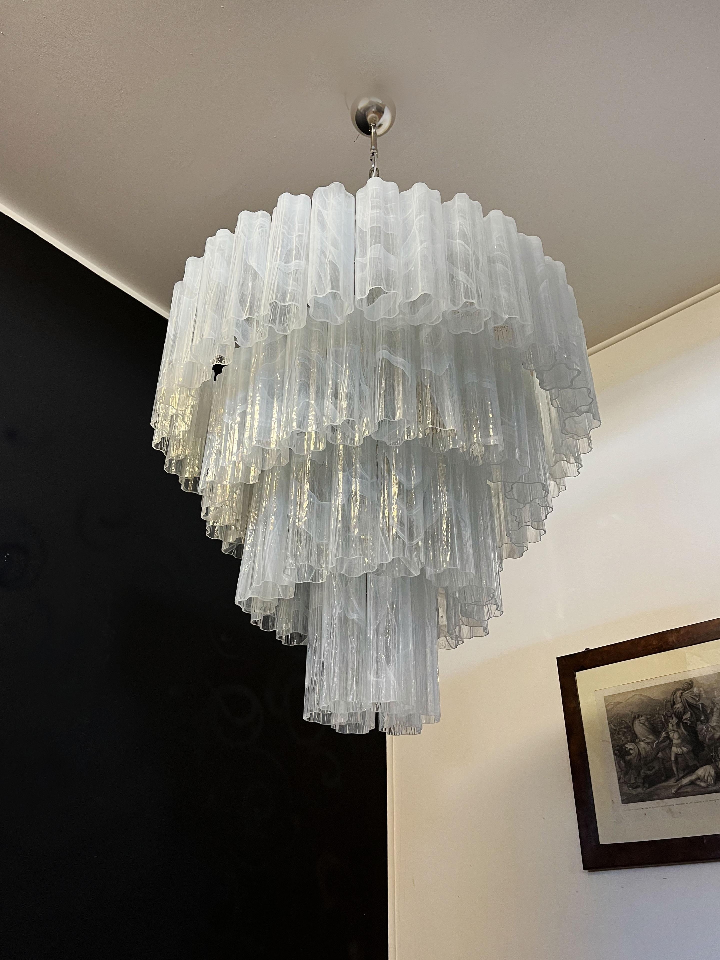 20th Century Huge Vintage Murano Glass Tiered Chandelier - 78 ALABASTER WHITE glasses For Sale