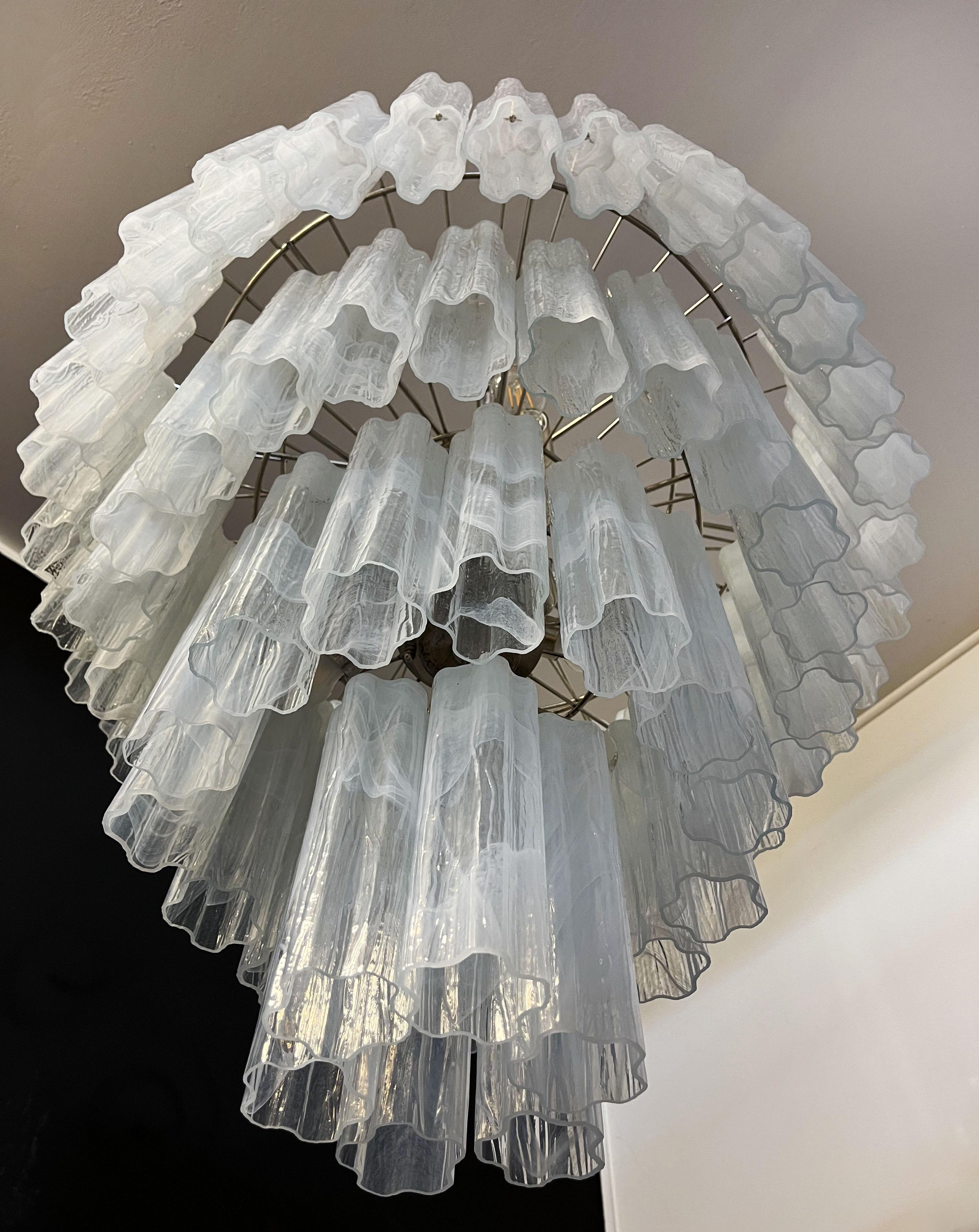 Huge Vintage Murano Glass Tiered Chandelier - 78 ALABASTER WHITE glasses For Sale 1
