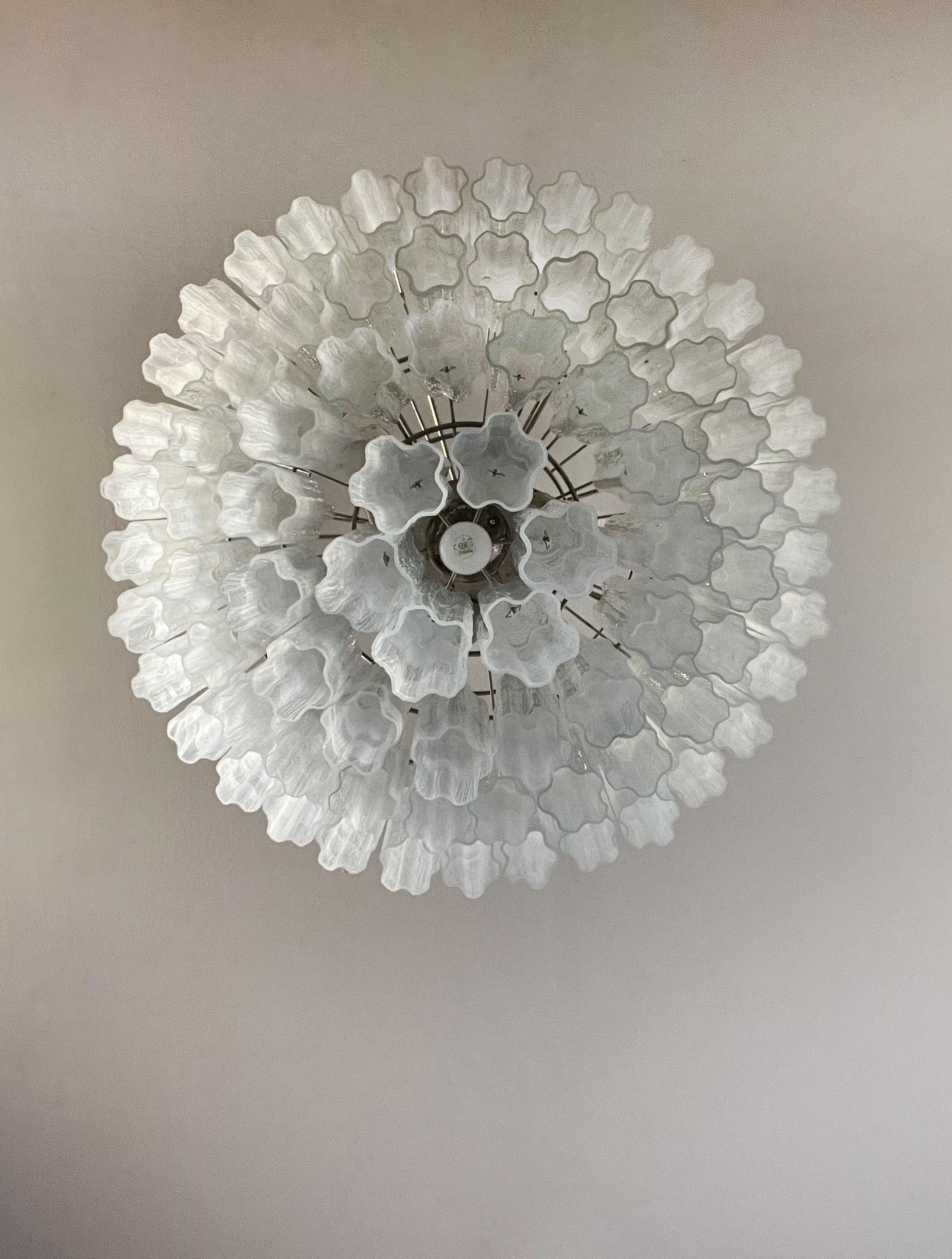 Huge Vintage Murano Glass Tiered Chandelier - 78 ALABASTER WHITE glasses For Sale 2