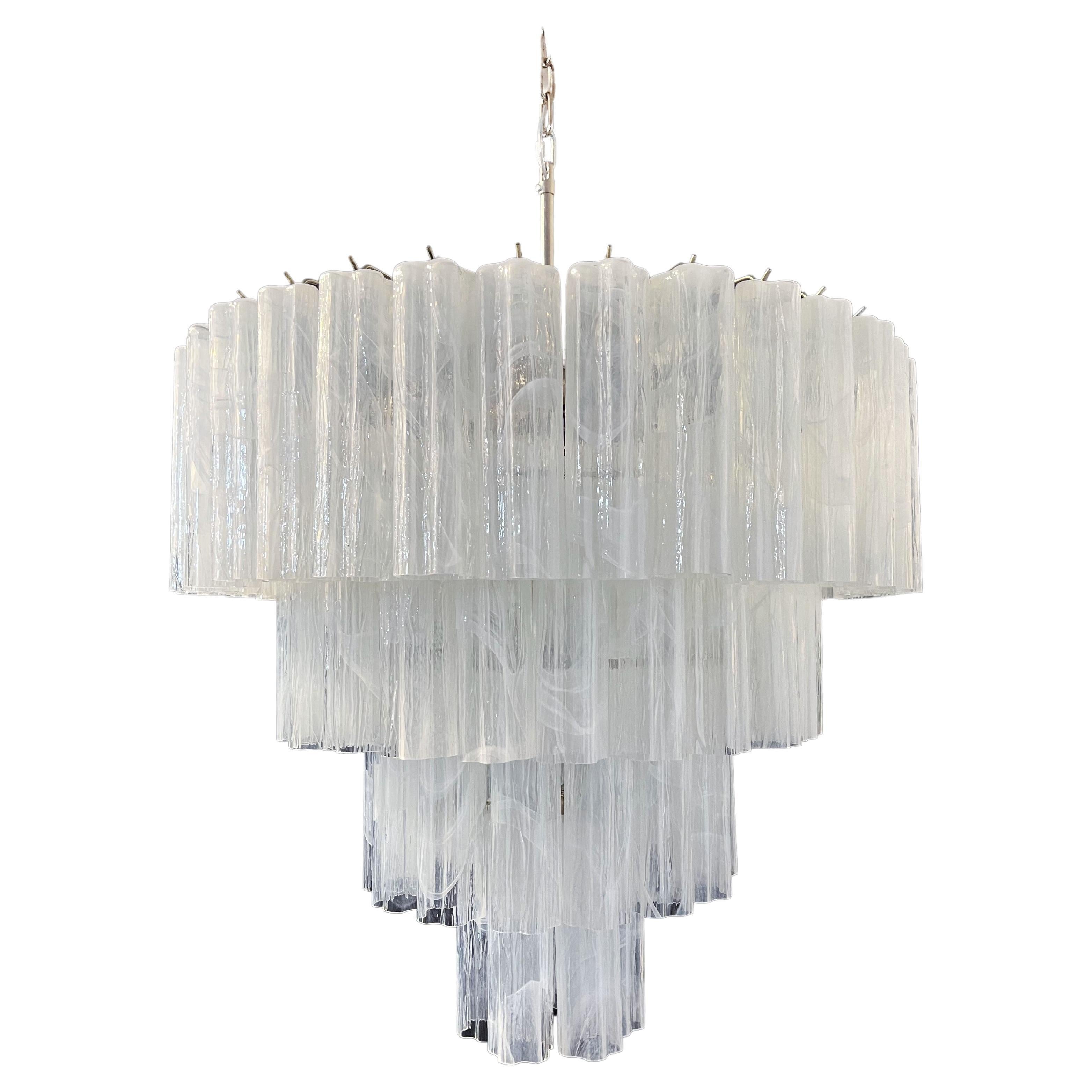 Huge Vintage Murano Glass Tiered Chandelier, 78 Alabaster White Glasses