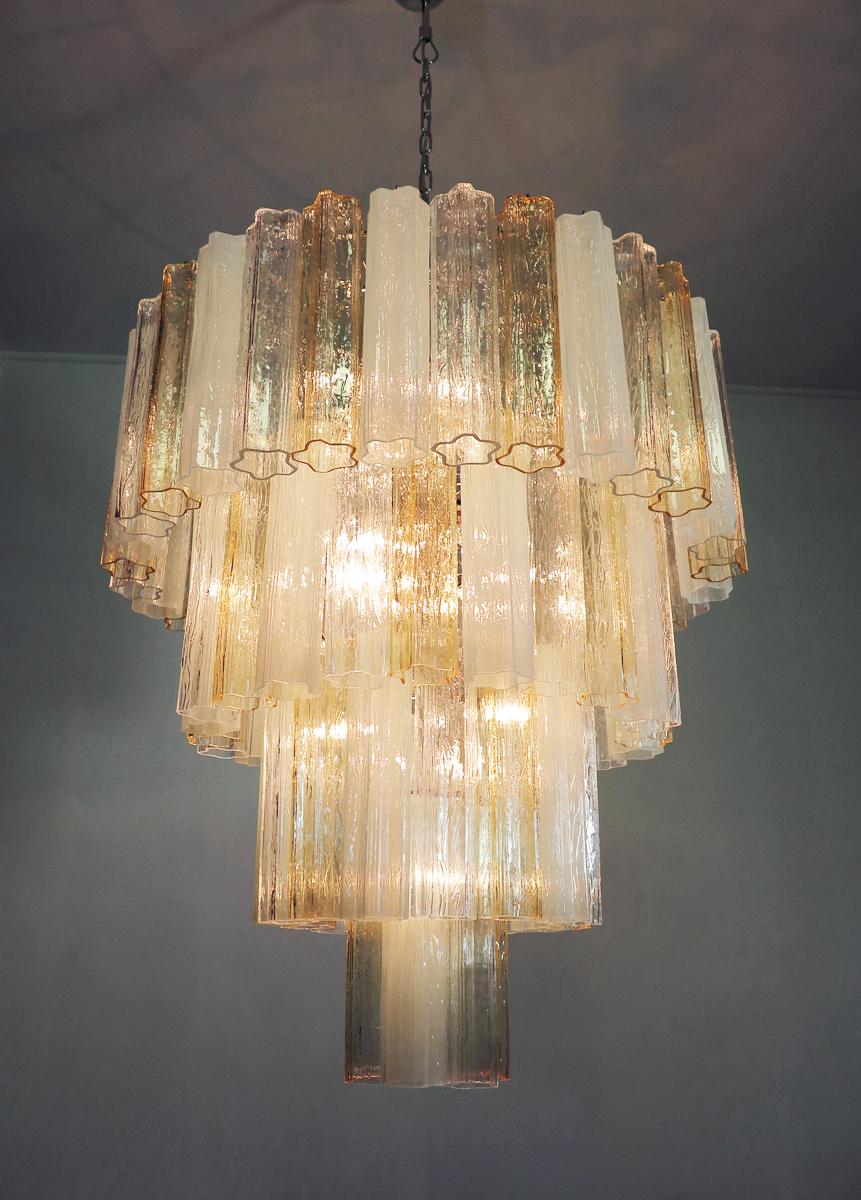 Riesige Vintage Murano Glass Tiered Chandelier -78 Gläser - Bernstein Opal Seide und tr 2