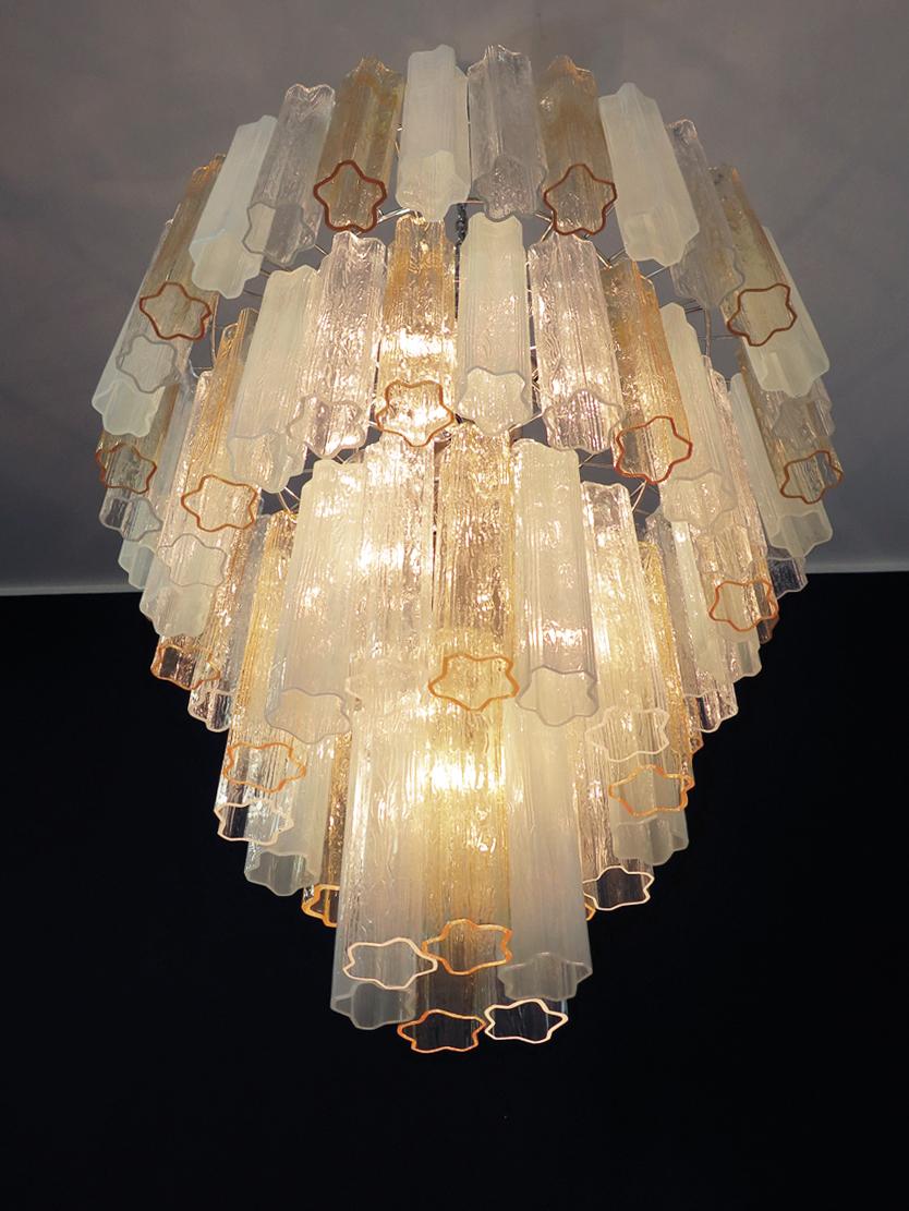 Riesige Vintage Murano Glass Tiered Chandelier -78 Gläser - Bernstein Opal Seide und tr 4