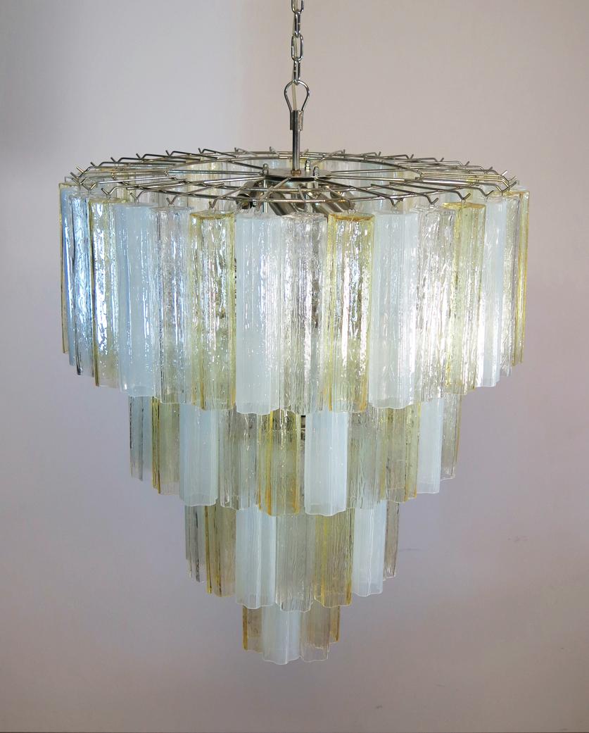 Riesige Vintage Murano Glass Tiered Chandelier -78 Gläser - Bernstein Opal Seide und tr (Moderne der Mitte des Jahrhunderts)