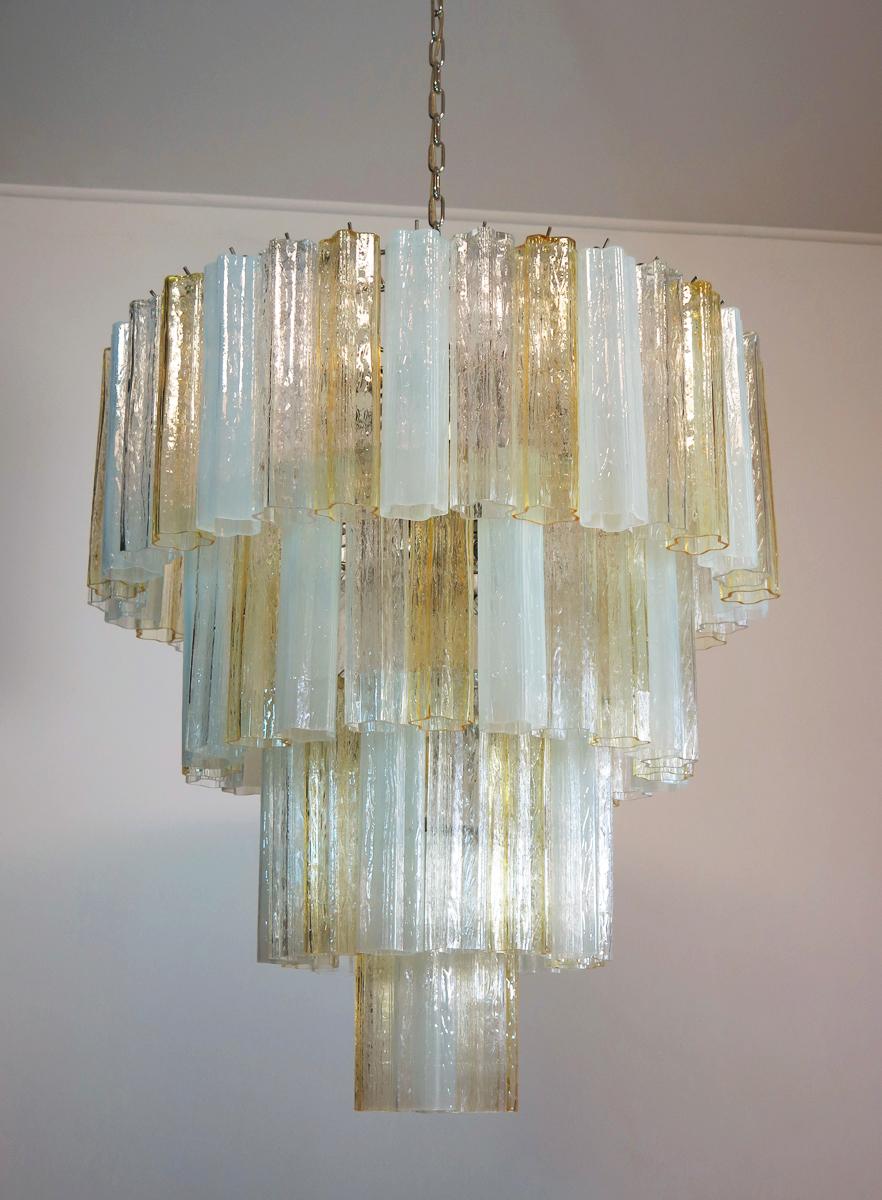 Riesige Vintage Murano Glass Tiered Chandelier -78 Gläser - Bernstein Opal Seide und tr (Verzinkt)